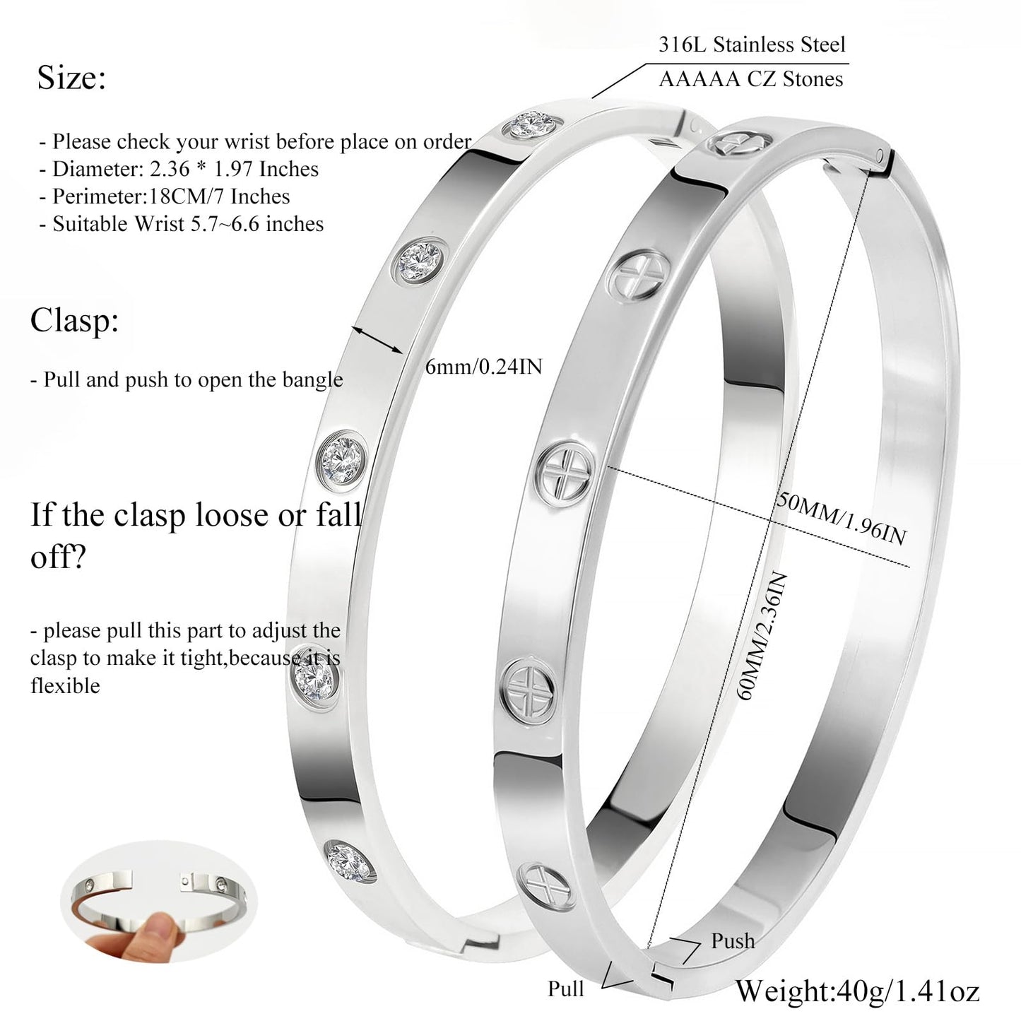 Camhanno 18K Gold Plated Stainless Steel Cuff Bracelet & Love Friendship Screw Bangle Bracelet Set for Women with Gift Box (2Pcs Silver Set Style 3)