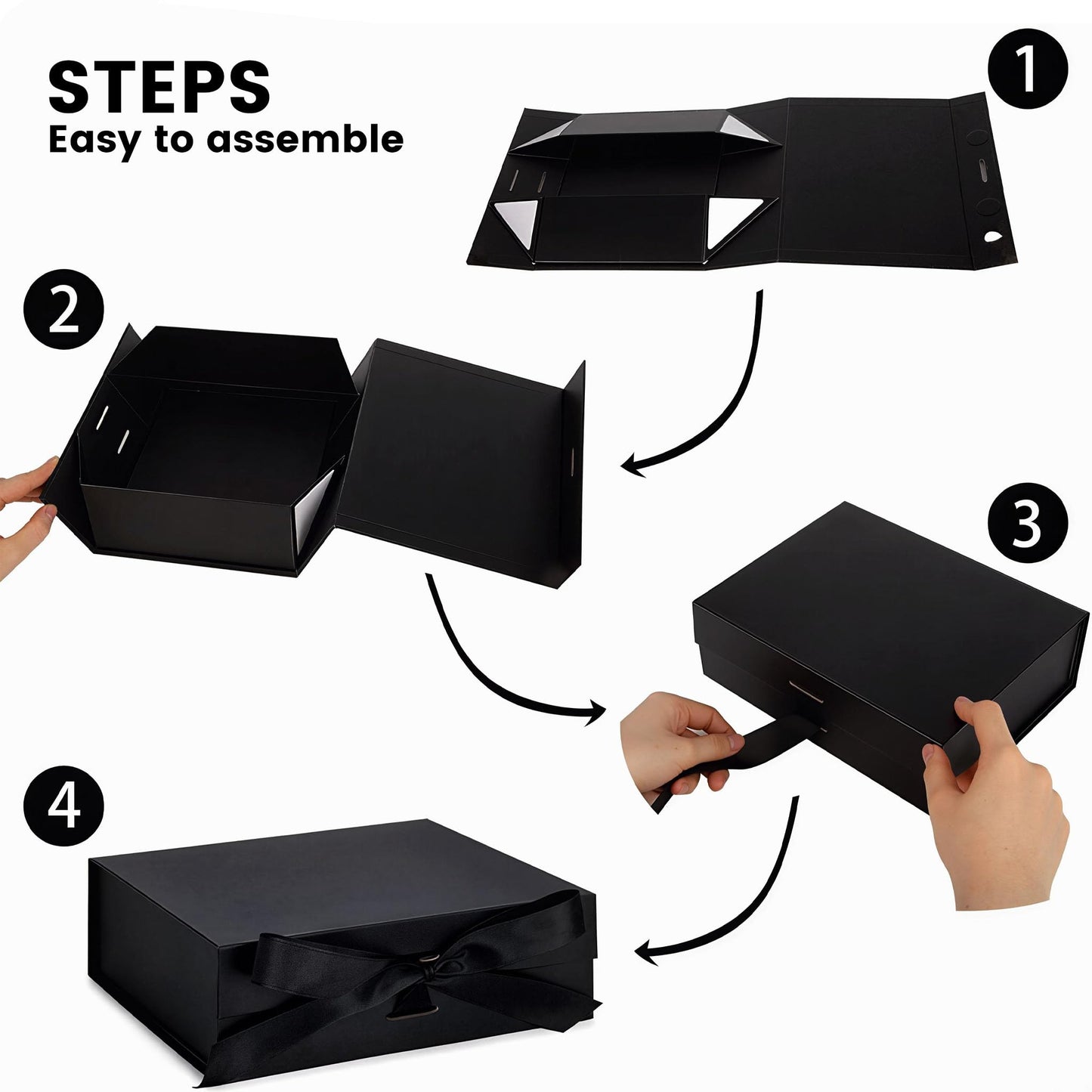 VGOODALL Black Gift Box,10.5 x 7.5 x 3.1 inches Gift boxes for Presents with Lids, Magnetic Closure Collapsible Groomsman Proposal Box with Ribbon Used for Birthday, Anniversary