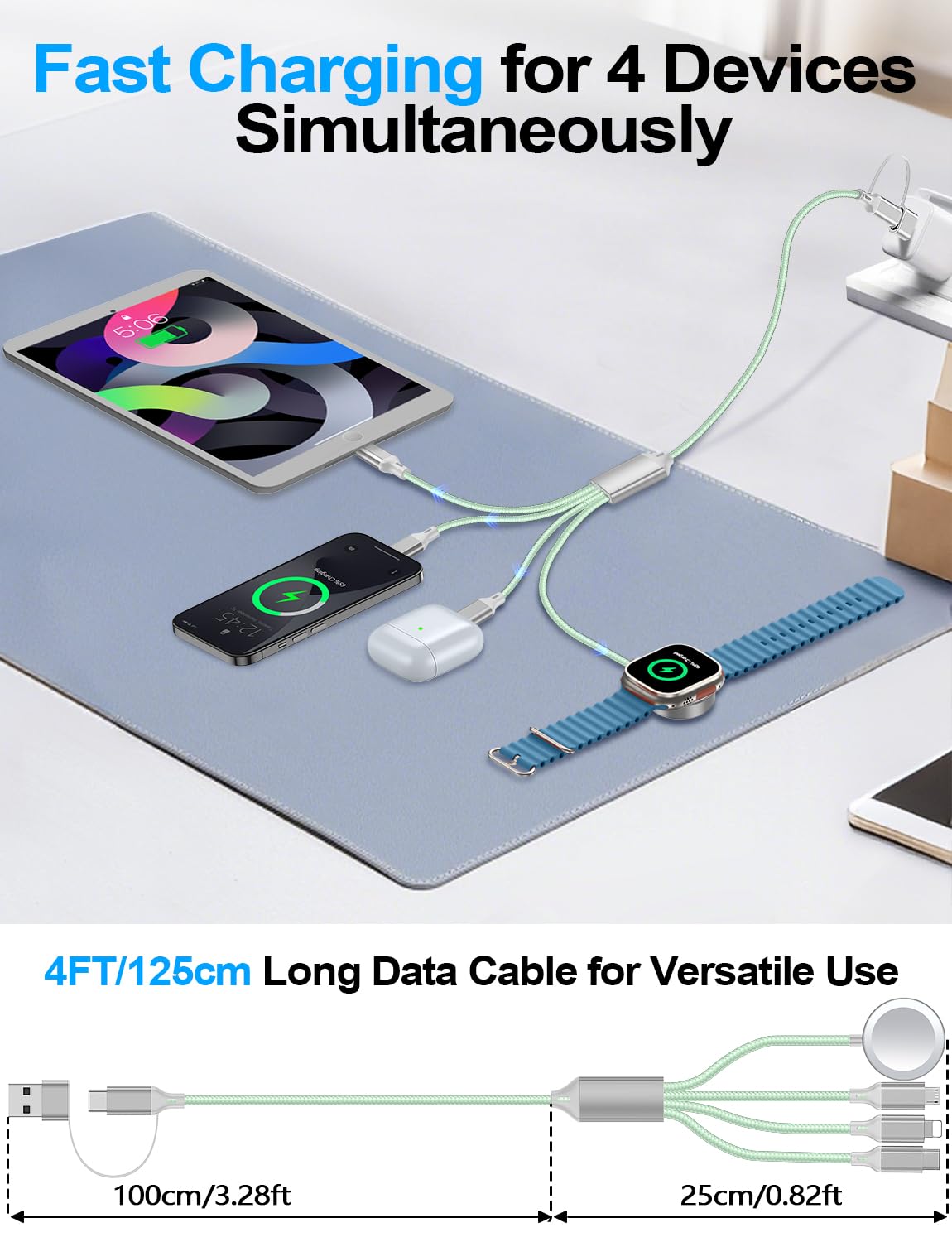 2 Pack Charging Cable for Apple Watch Charger/Samsung/iPhone Charger,Car/Office/Camping/Travel Essentials,Type C Cable Cord for iWatch Ultra/10-2/iPhone 16-11/Samsung S25-S20,iPad,airPods-Green