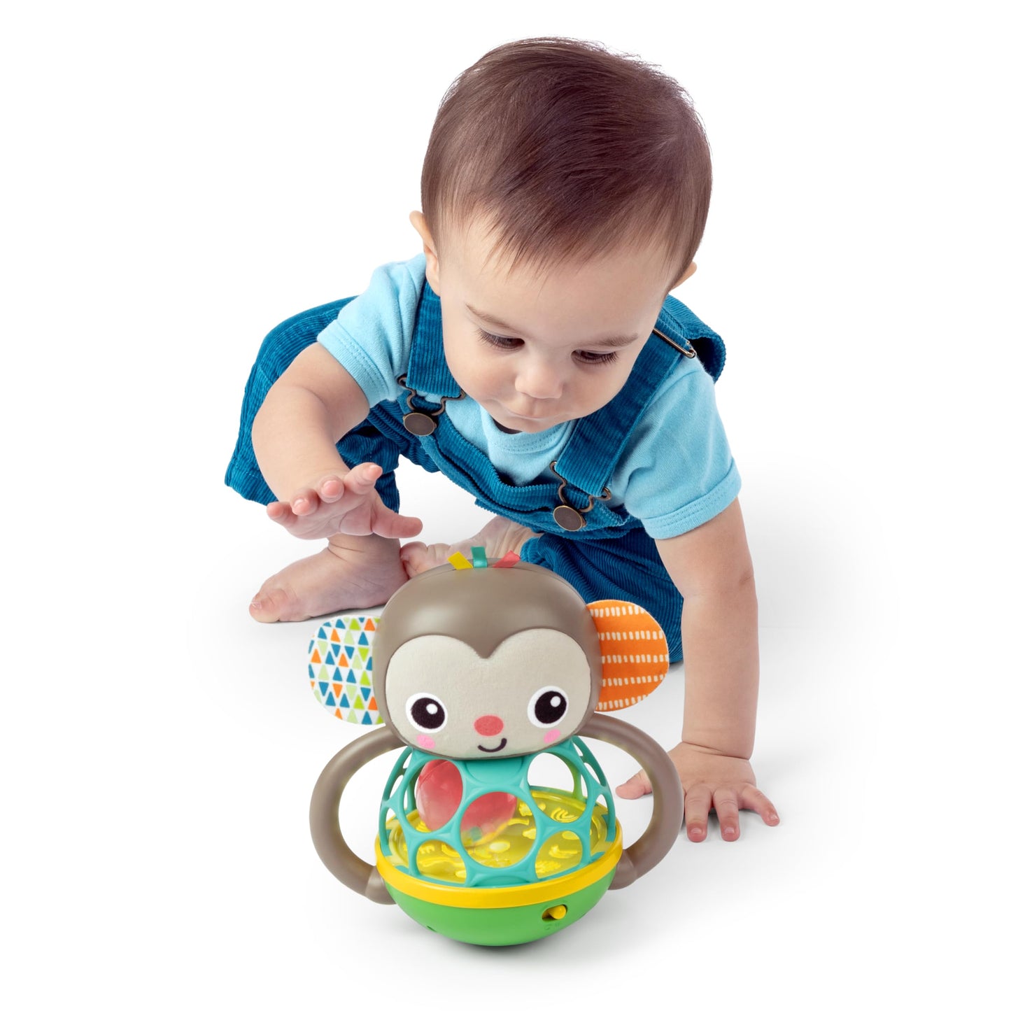 Bright Starts Grab & Giggle Monkey Light-Up Musical Rattle Toy with Easy-Grasp Oball, Ages 6 Months+, Unisex