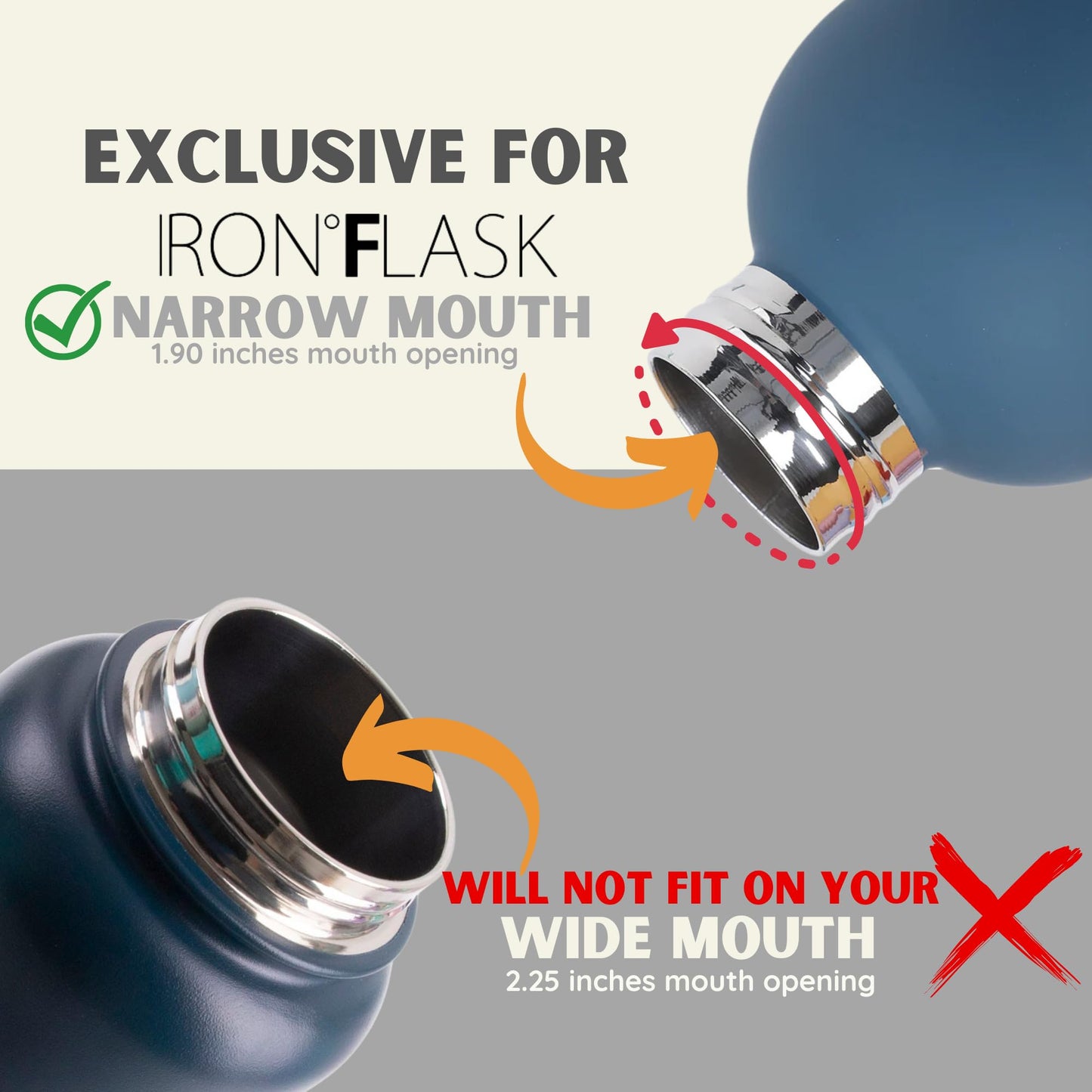 IRON °FLASK Spout Lid 2.0 for Narrow Mouth, Insulated Sports Water Bottles, Canteen Standard, Chug Lid, BPA Free 2 Lids (Midnight Black)