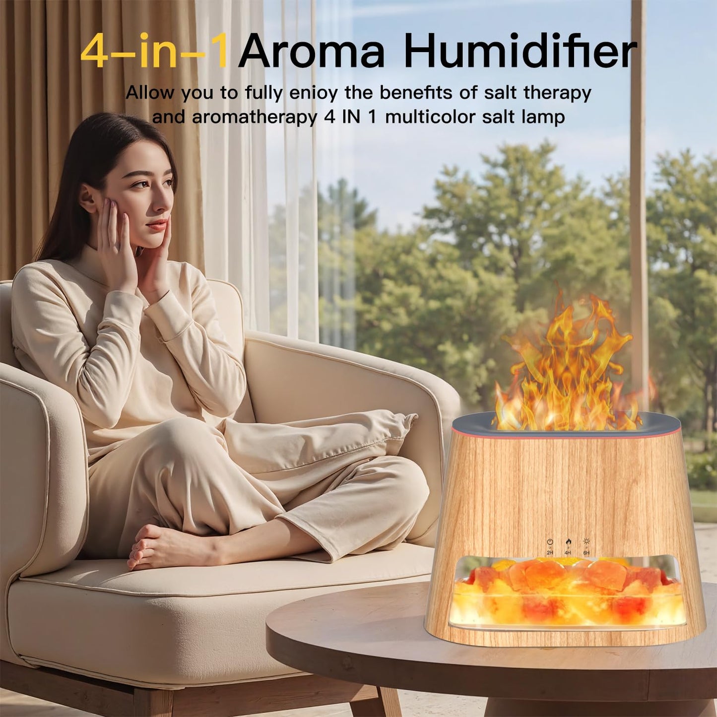 BieJiahWeiBie Luxury Himalayan Salt Lamp Humidifier & Aromatherapy Diffuser - 8 Color Mood Lighting w/Remote for Spa, Bedroom, Home Relaxation260ml (Wood)