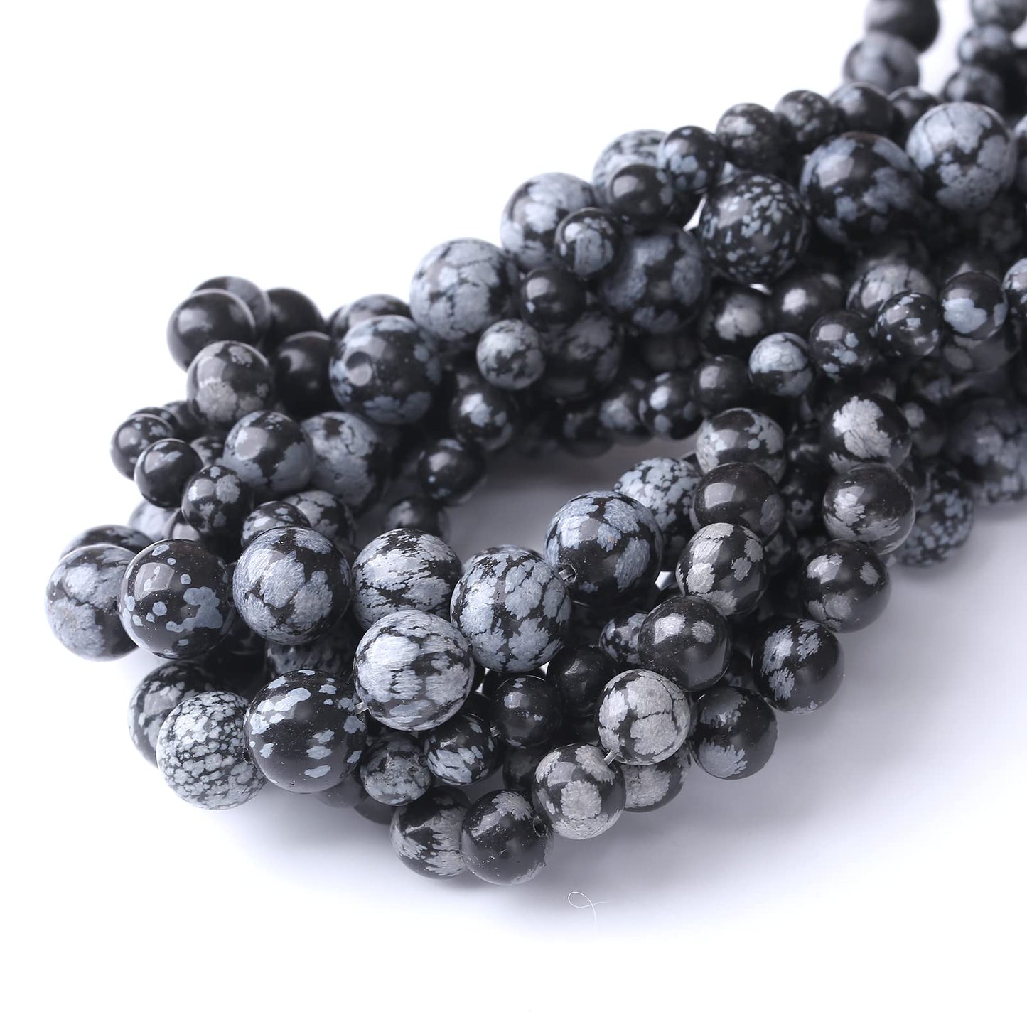 45PCS 8MM Natural Snowflake Obsidian Stone Beads Energy Healing Beads for DIY Jewelry Bracelet Necklace Making for Jewelry Making15Inch
