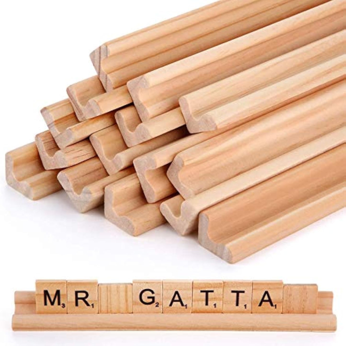 Gejoy 16 Pcs Wooden Tile Holders Letter Tray Replacement Racks Word Tray for Mexican Train Crafts and Game Stands School Students