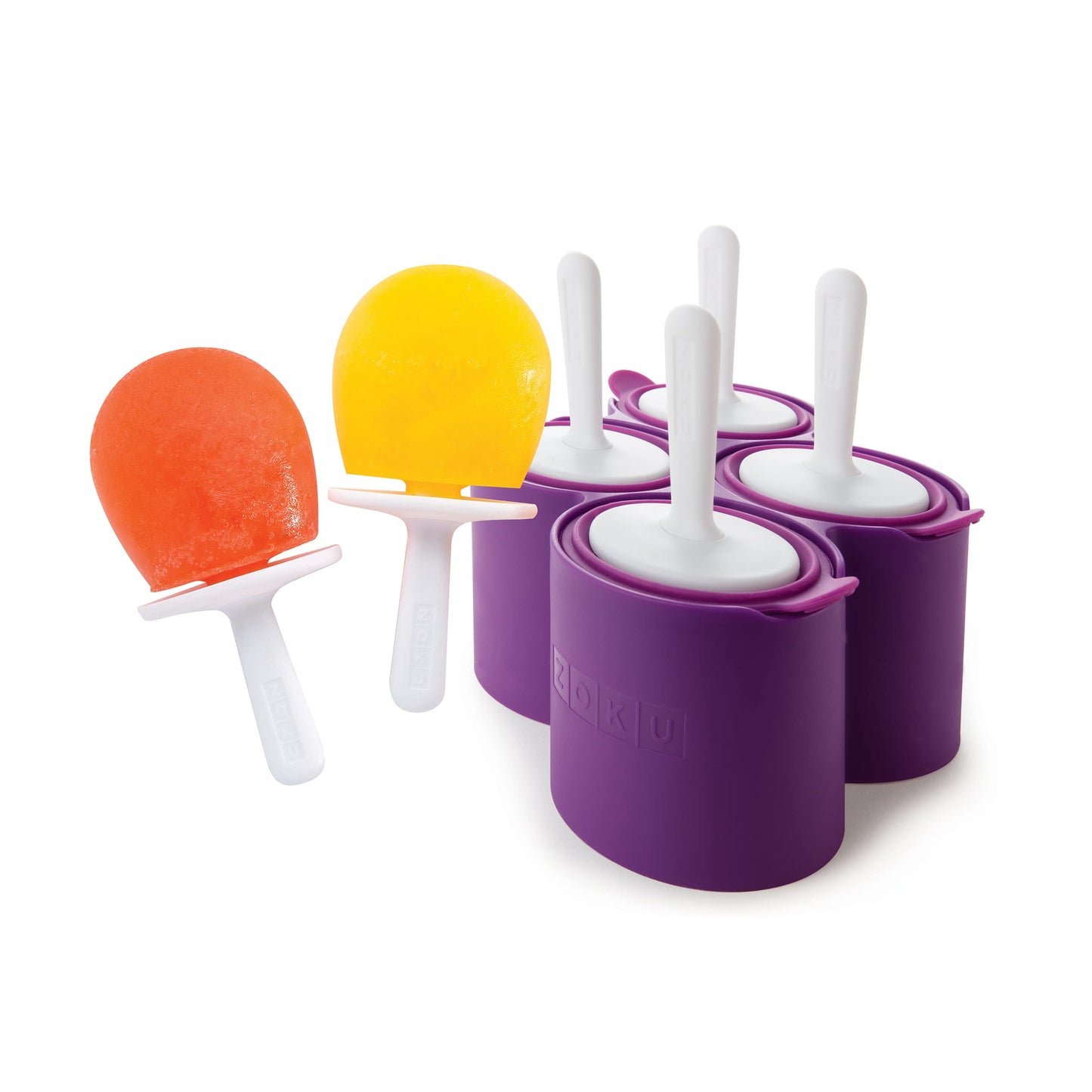 ZOKU Round Pop Molds - 4 Silicone Popsicle Molds with Reusable Sticks and Drip Guards, Easy-Release, BPA-Free