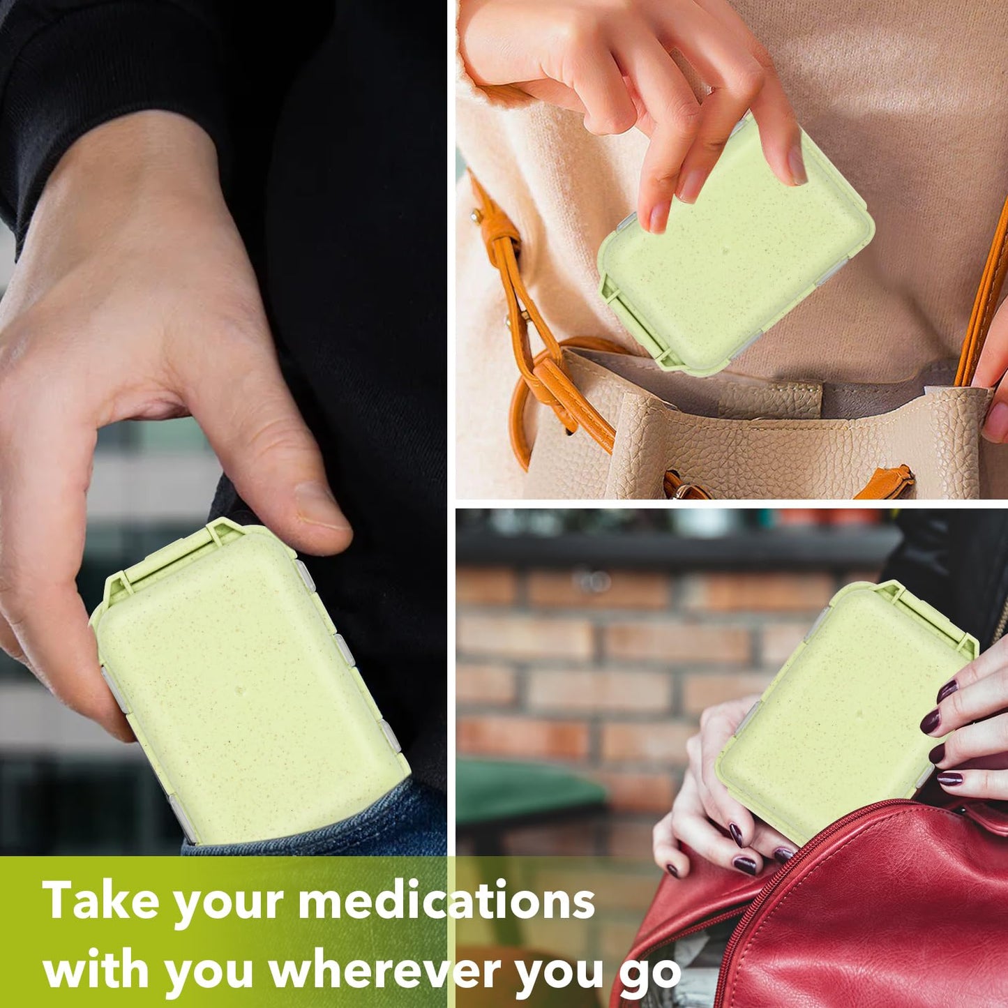 Travel Medicine Kit with 189 Labels, Pill Cases Organizers 7 Day Compact Pill Organizer Mini Pill Case Pill Storage Organizer (Yellow, 1 Pack)