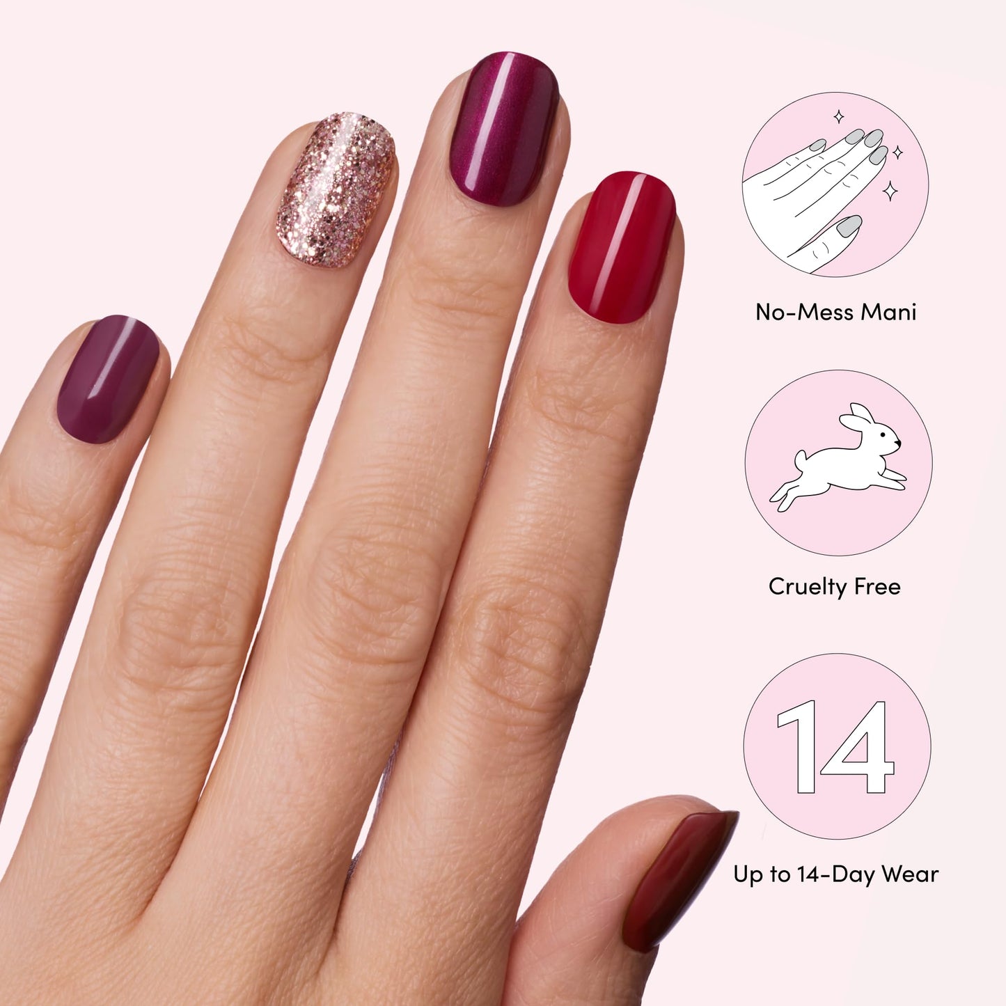 Dashing Diva Gloss Nail Strips 5-in-1 Kit - Best of Reds - UV Free, Chip Resistant, Long Lasting Gel Nail Stickers - Contains 110 wraps, 5 prep pads, 2 nail files