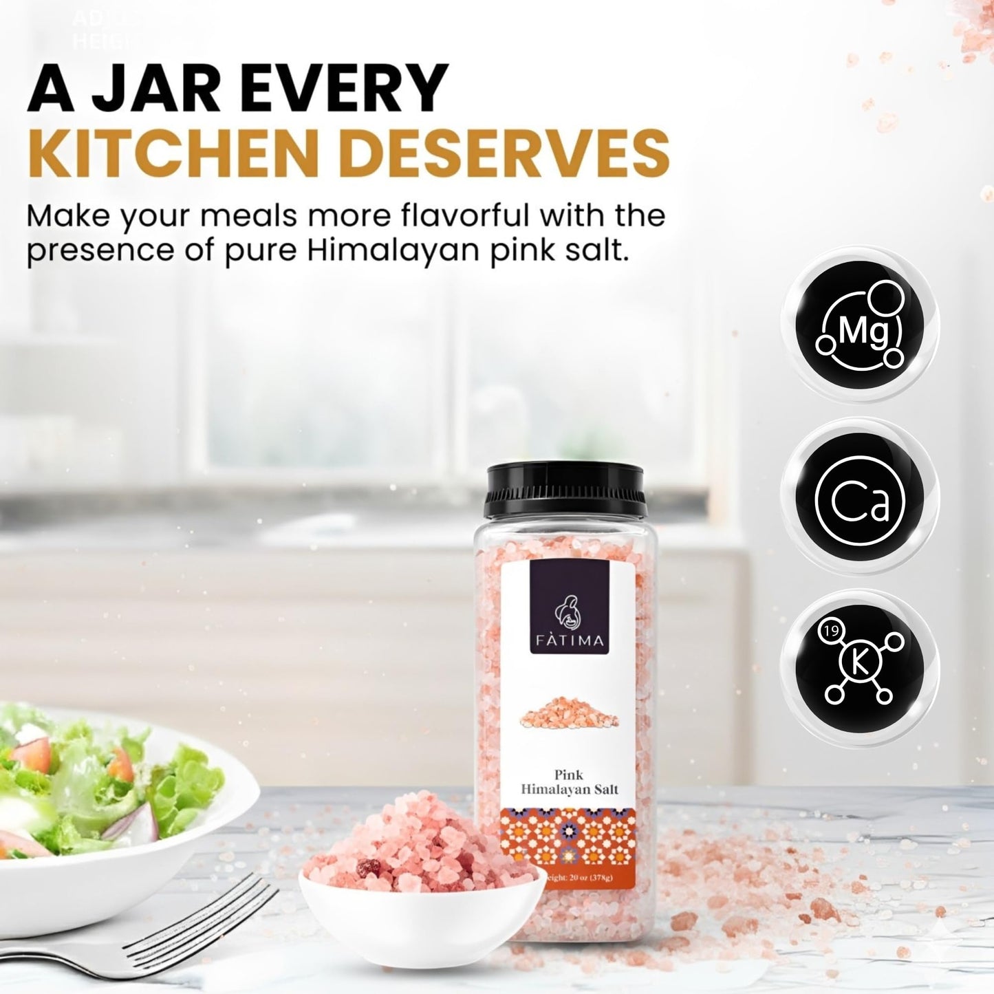 Fàtima Pink Himalayan Salt | 100% Pure & Mineral-Rich Coarse Himalayan Pink Salt Crystals | Natural, Non-GMO, Fine Grain for Grinder Refill, Cooking, Seasoning & Table Use | 20 Oz