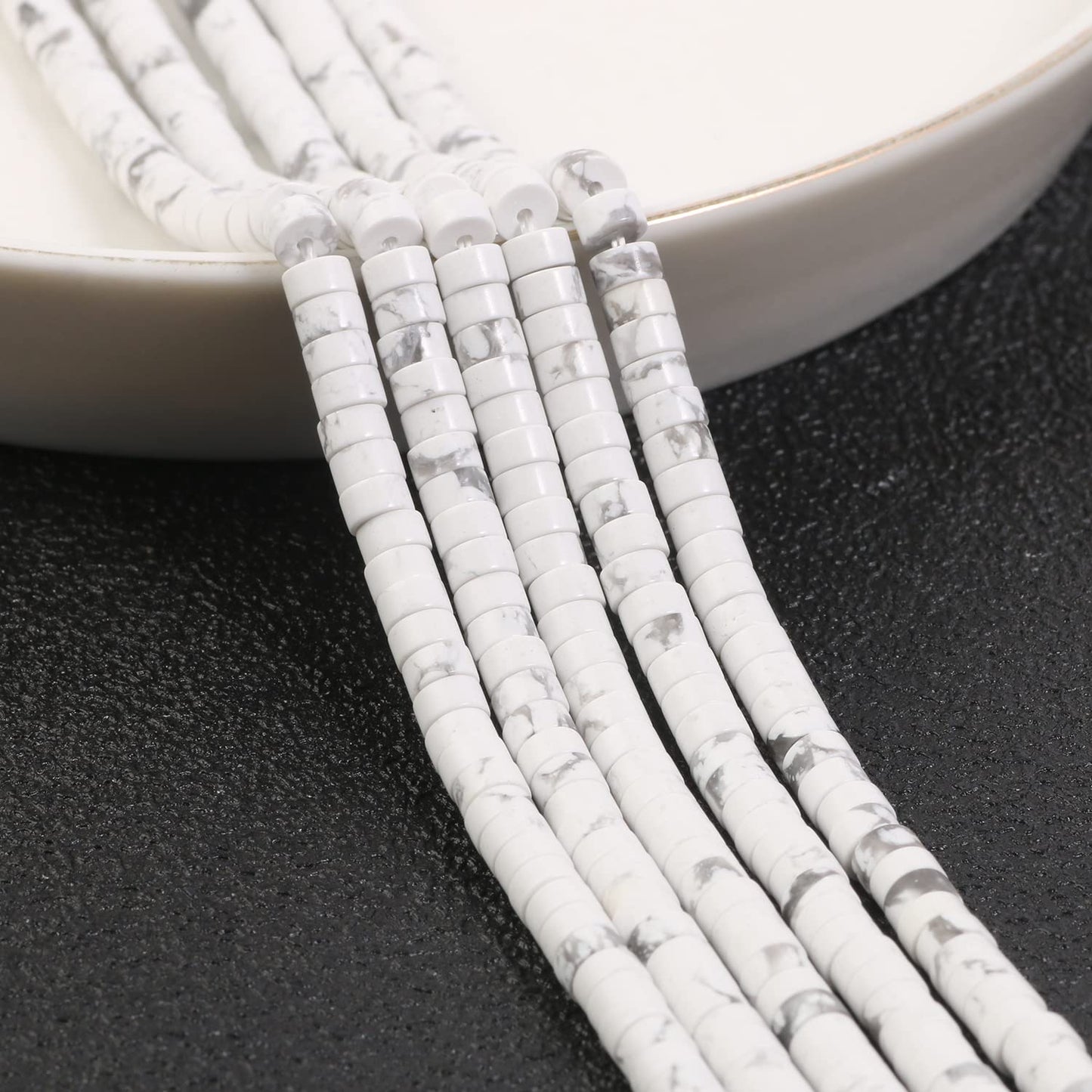 NITOPUPU 150Pcs 4×2mm Natural White Howlite Spacer Stone Beads for Jewelry Making Supplies, Loose Semi Flat Round Gemstone Tube Beads for Bracelets DIY Crafts
