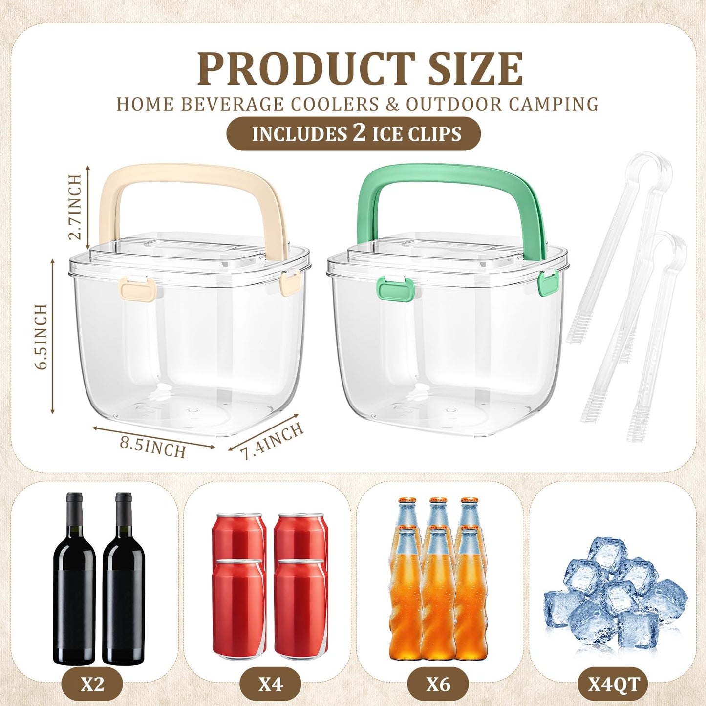 Acellegic 2 Pcs 5l Ice Storage Bin for Freezer with Lid for Clear Ices Bucket Refrigerator Containers for Beverage Beers Party Outdoor Camping Portable