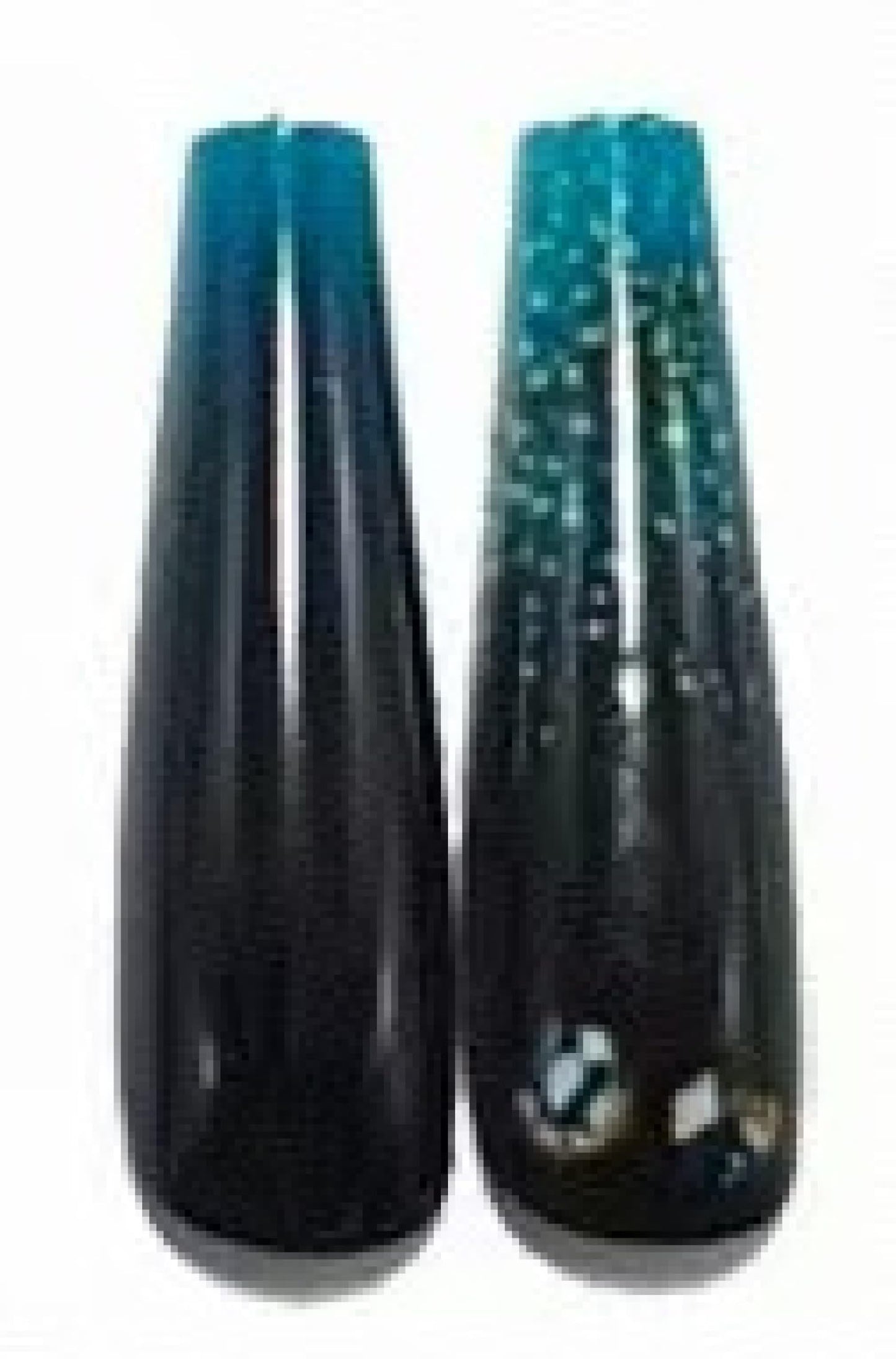 Chunmeng 24 pieces blue black gradient nail coffin, blue-green flowers with rhinestone glossy acrylic, suitable for women's daily gatherings
