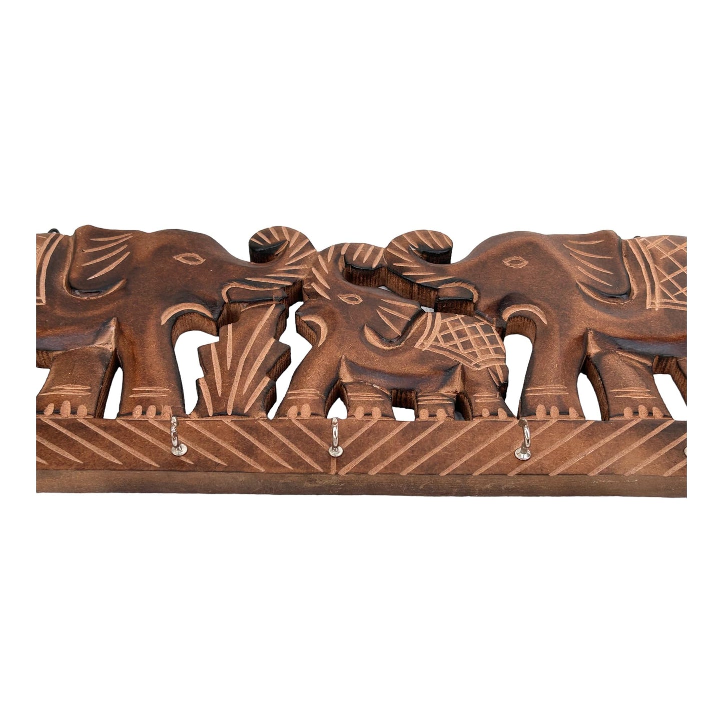 EARTHLY HOME Wooden Key Holder - Decorative Wall Mounted Elephant Key Organiser with 7 Hook - Key Rack for Kitchen, Ofiice and Entryway Decor (15"x 5"x0.5 Inch- Brown)