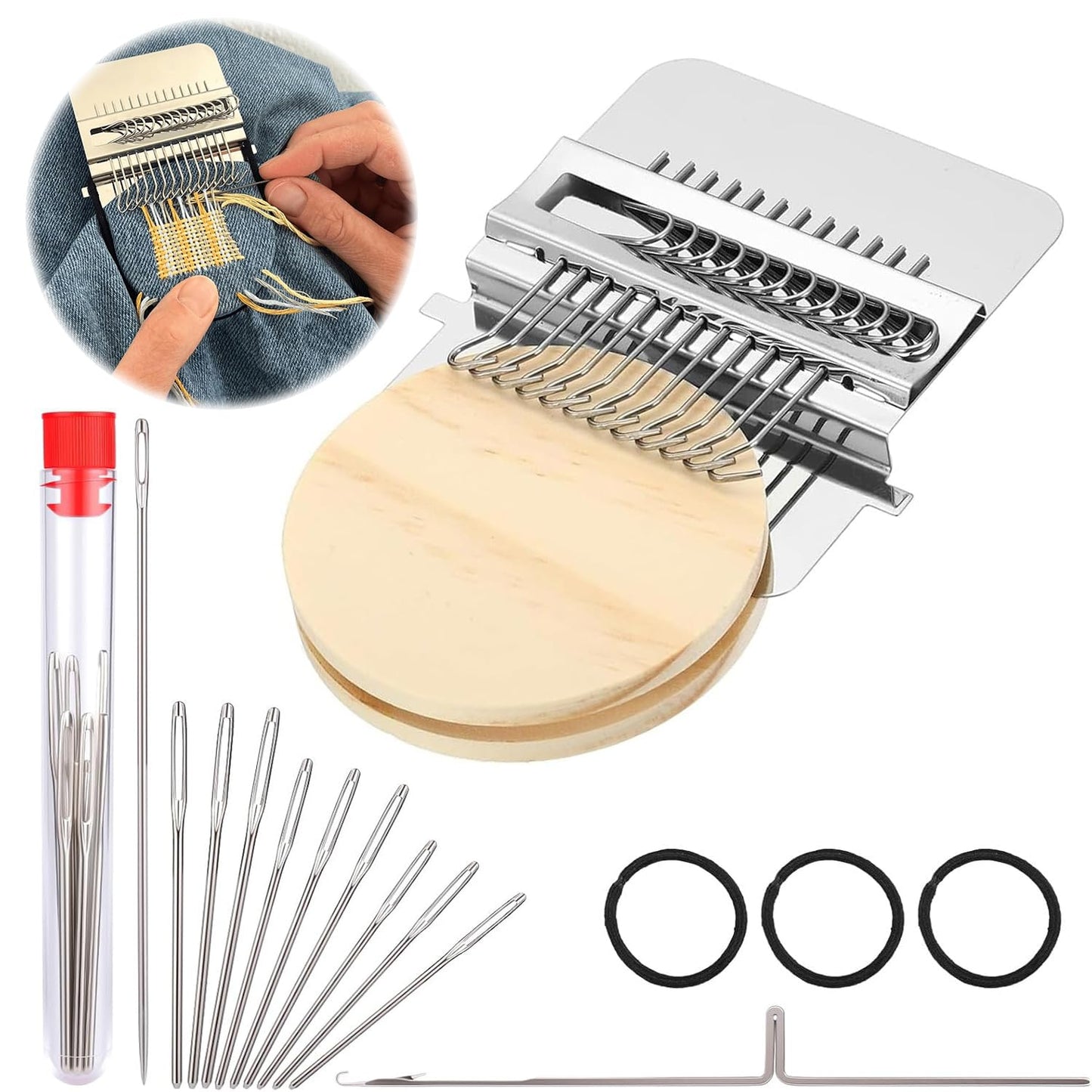 KPOAPERA Mini Darning Loom, Knit Patch Loom Kit, Type Mini Mending Tool, Convenient Darning Loom for Mending Jeans Socks Clothes, DIY Makes Beautiful Stitching - 1PCS (12 Hooks)