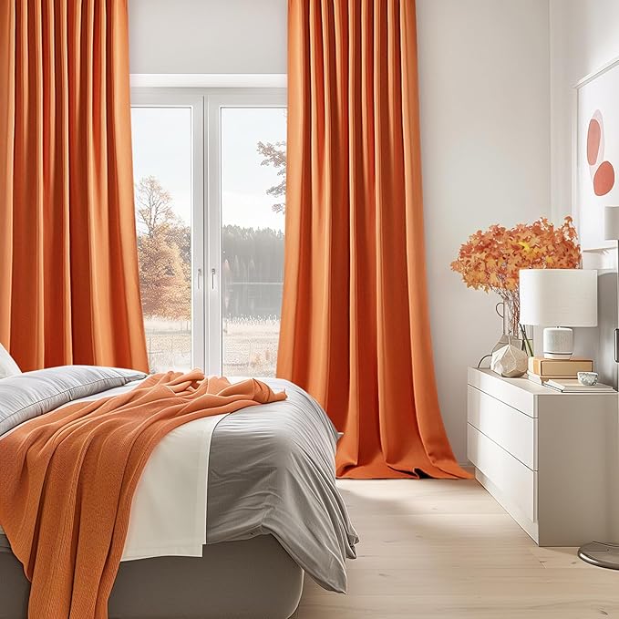 MIULEE 2 Panels Orange Back Tab Blackout Curtains 84 Inch Length for Living Room Bedroom Privacy, Rod Pocket/Pinch Pleated Fall Thermal Insulated Room Darkening Light Blocking Curtains 84 Inches Long