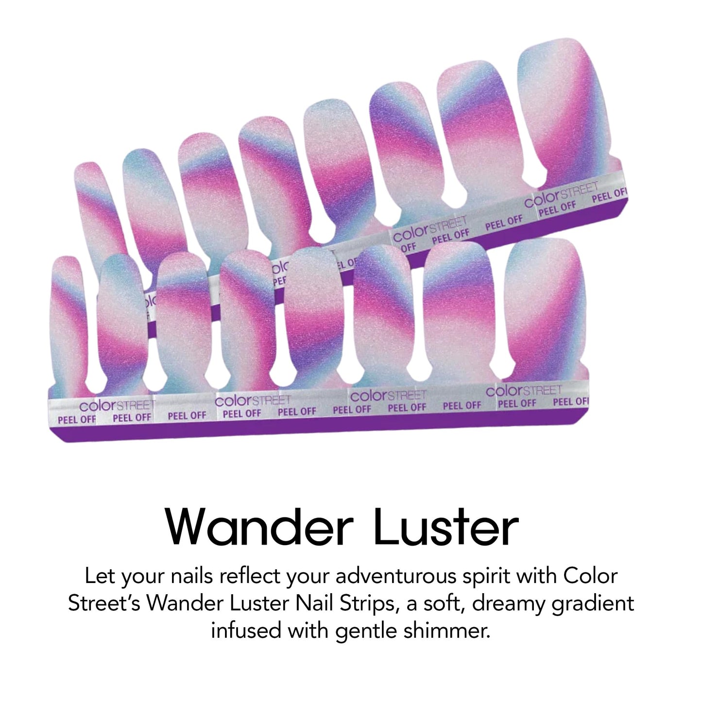 Color Street Wander Luster Nail Strips - Dreamy Gradient with Shimmer Finish, Shimmer Look, 16 Double-Ended Real Nail Polish Strips, Easy Application