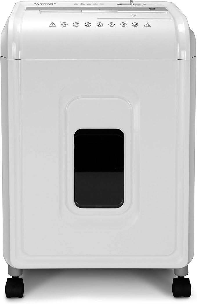 Aurora AU1262XA Anti-Jam 12-Sheet Crosscut Paper and CD/Credit Card Shredder, White/Gray