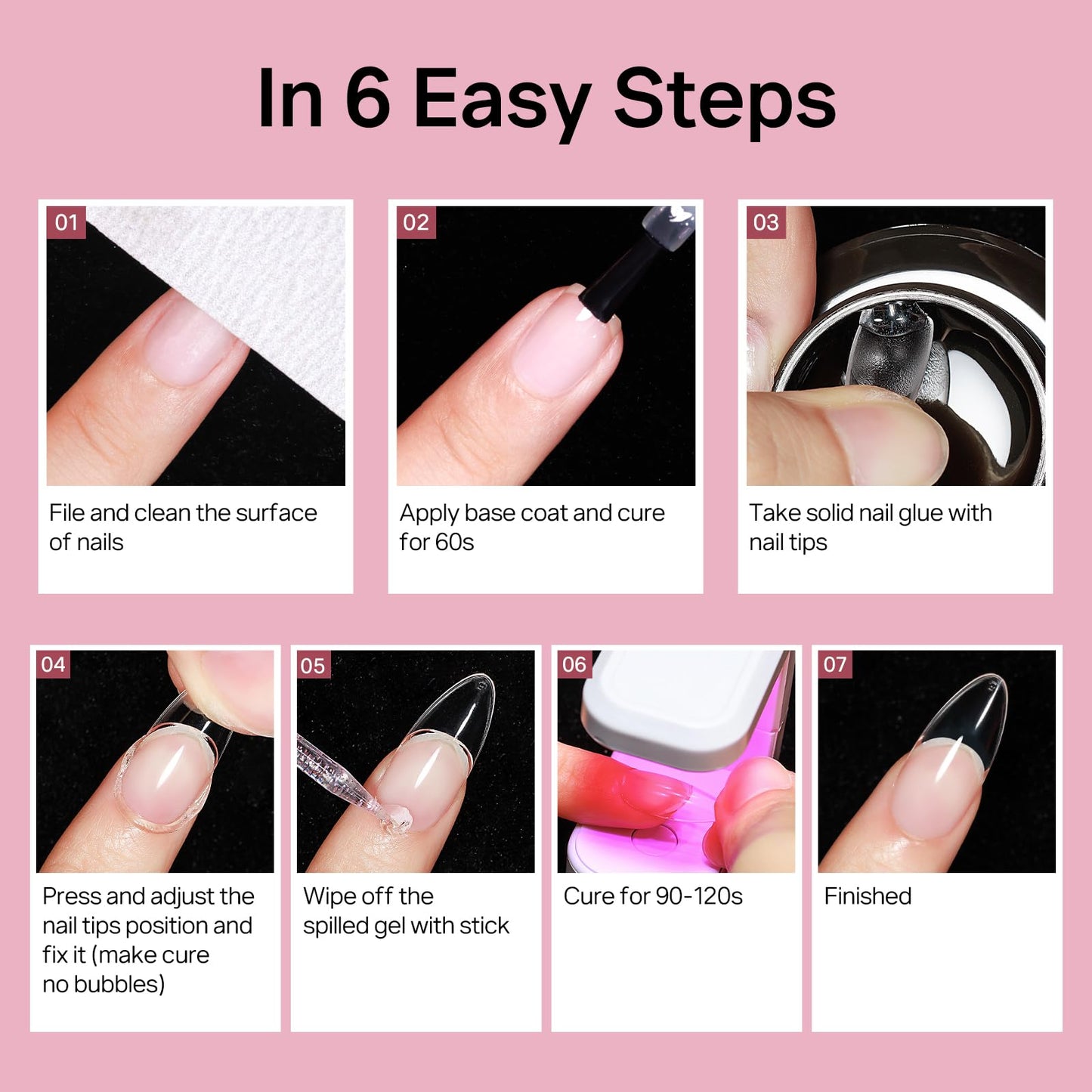 MIZHSE Gel Nail Kit Short Almond Gels Nail Tips, Solid Nails Glue Gel for Press On Nails with Portable U V Lamp 240Pcs 12 Sizes Half Matte Nail Tips Extension U V LED Gift for Women