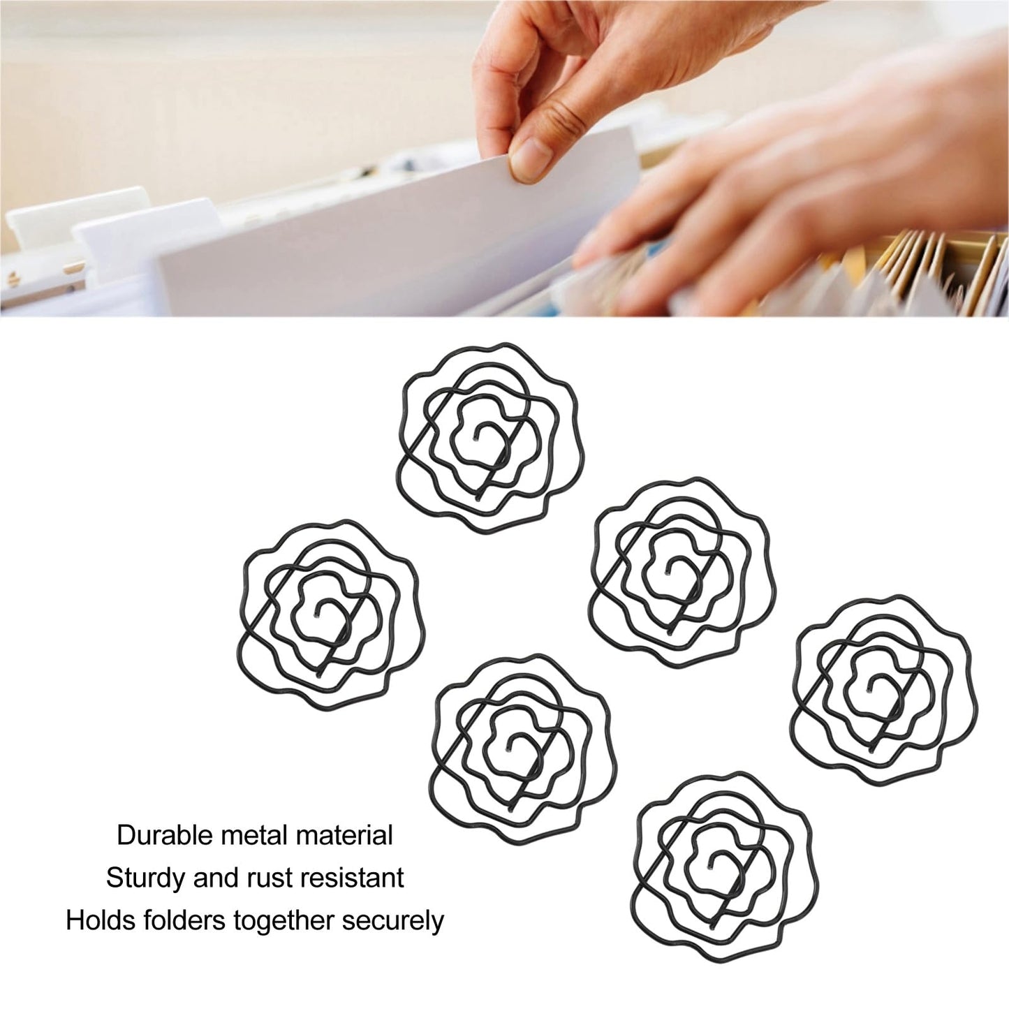 Paperclips Set, Metal Decorative Exquisite 50pcs Flower Paper Clips Cute for Office for Scrapbooking (Black)