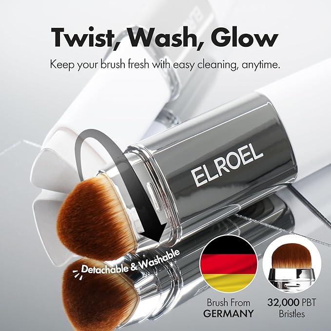 Blanc Cover Cream Stick V White - Korean Color-Changing Foundation Stick with Volufiline - Medium to Full Coverage Dewy Finish Base Makeup - Dual-Ended with Detachable Brush (203 Medium)