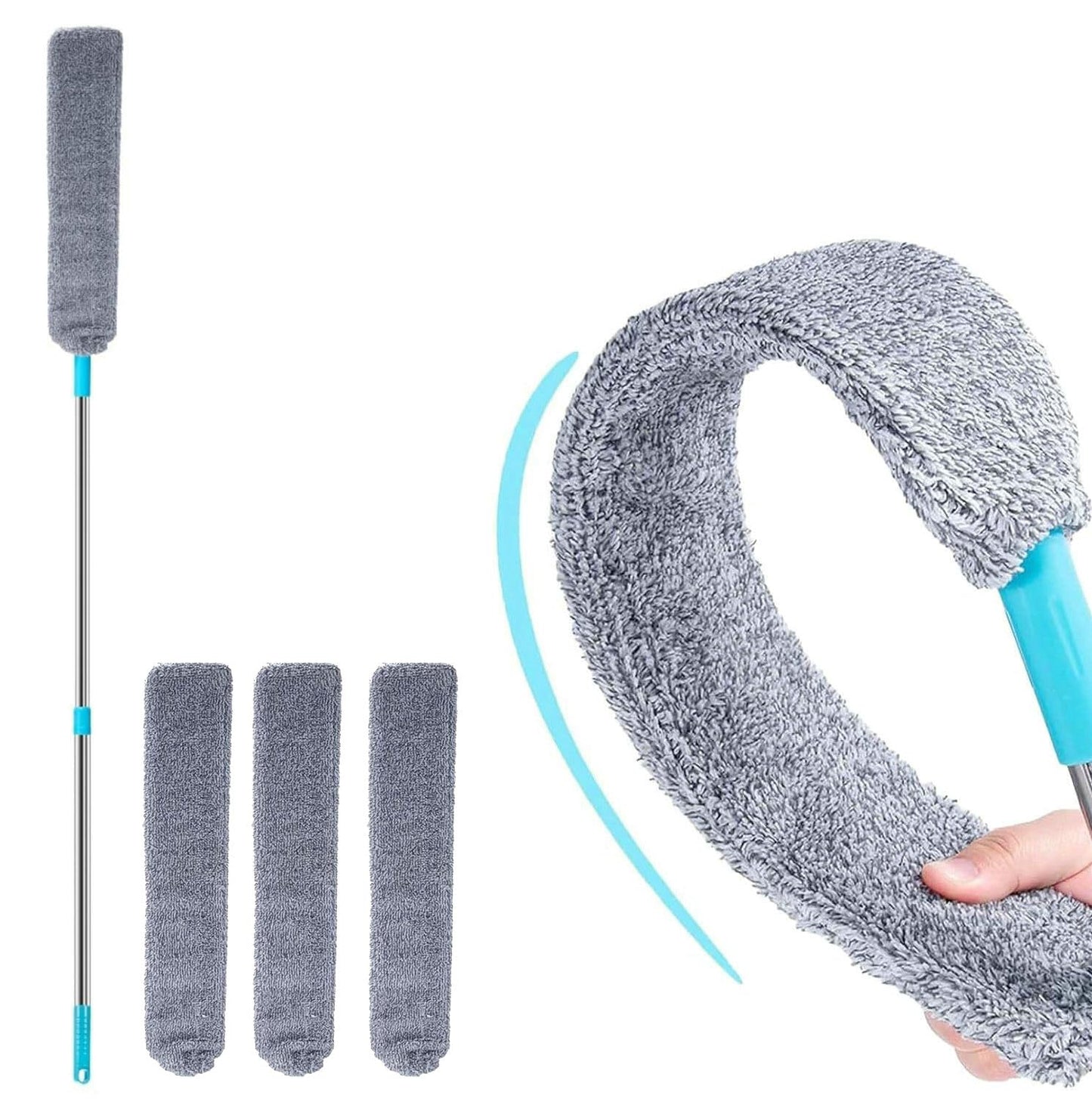 Retractable Gap Dust Cleaner Cleaning Tools with 3 Microfiber Dusting Cloths Long Handle 48.5inches Washable and Retractable Duster Brush for Cleaning Under Appliances Furniture Couch Fridge