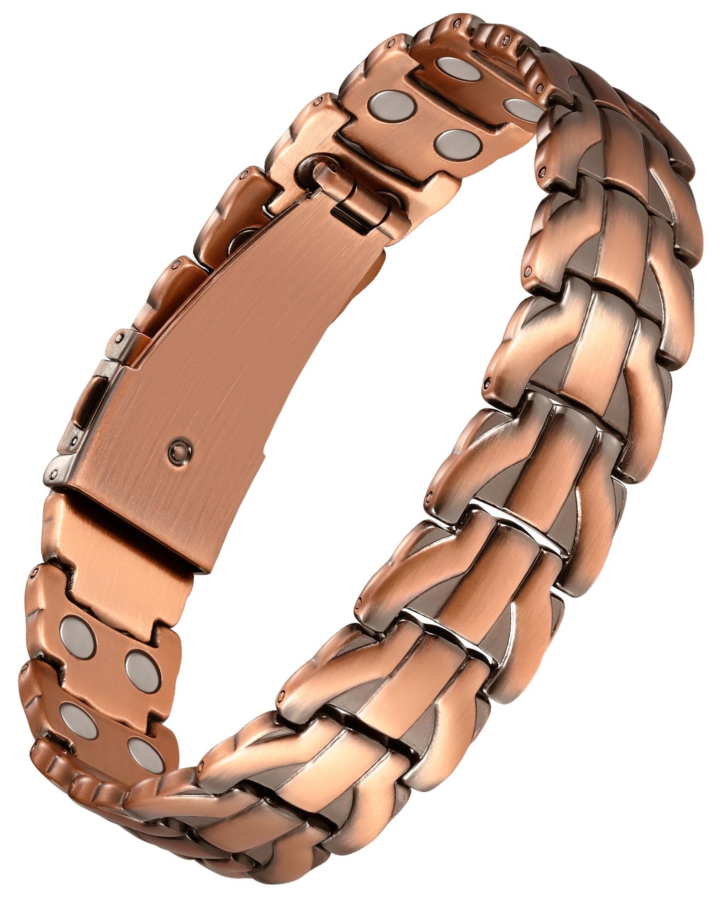 Jecanori Pure Copper Bracelet for Men, 2X Strength Magnetic Bracelets for Men with Fold-Over Clasp