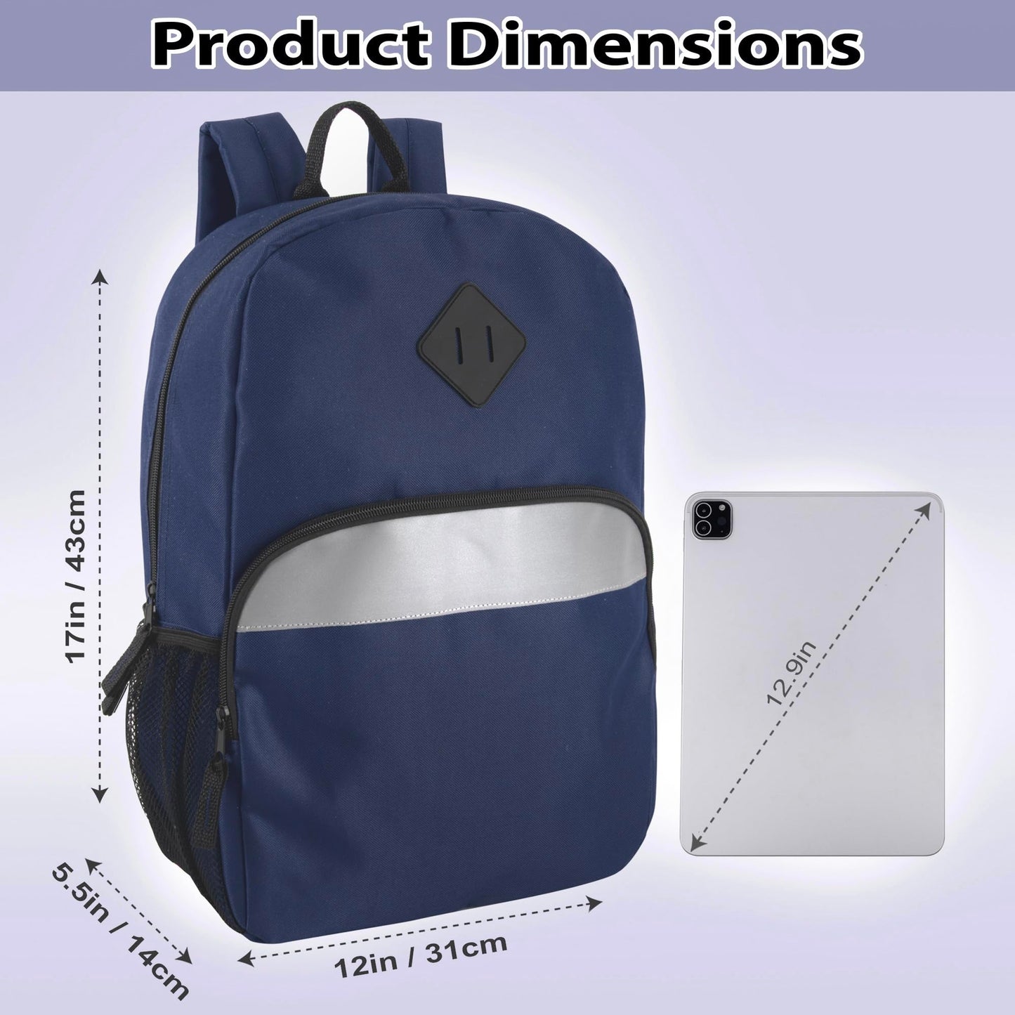 Trail maker Bulk Kids Reflective Backpack Wholesale 24 Pack Backpacks with Side Pockets, Padded (10 Colors Pack)