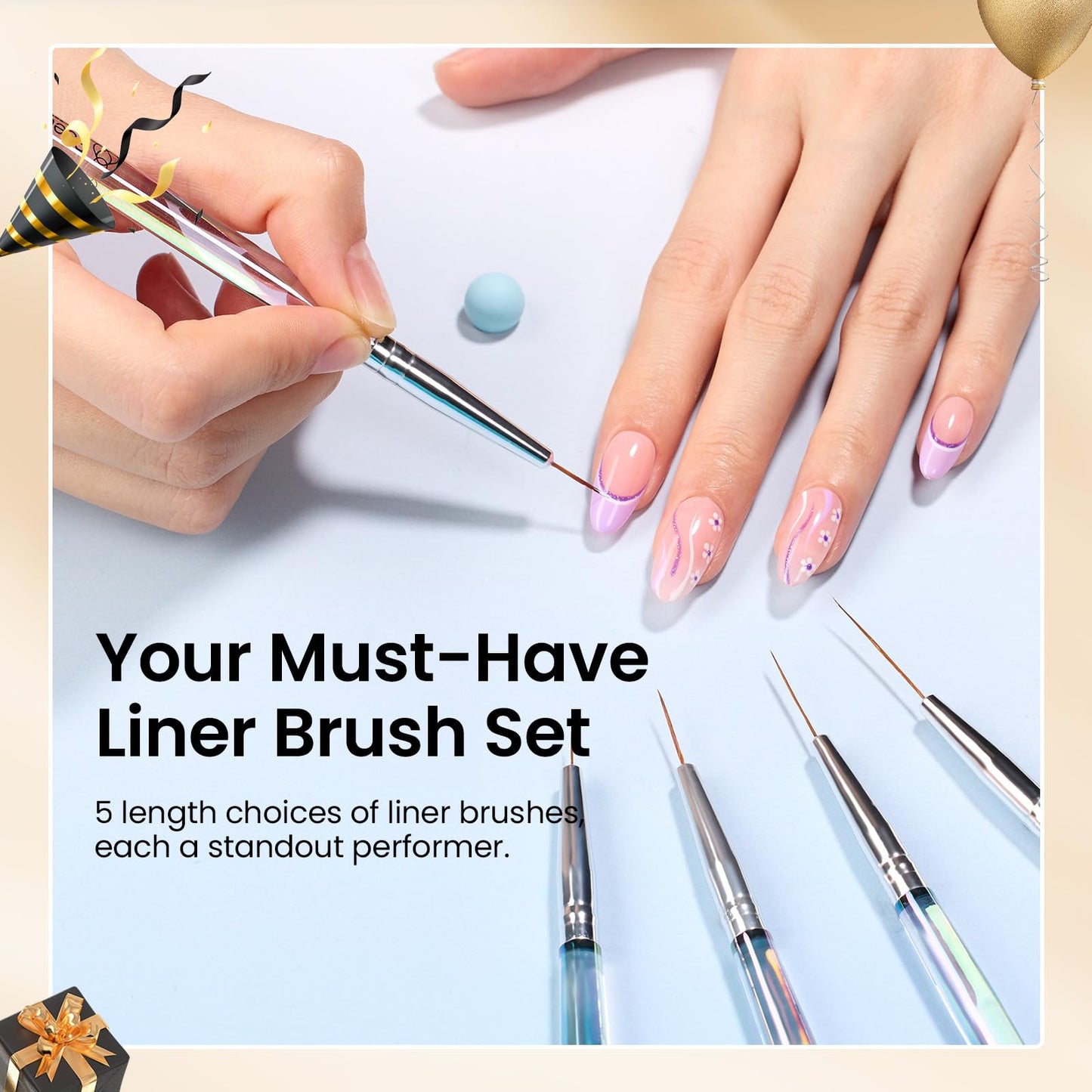 Beetles Nail Art Brushes 25pcs - Confetti Pens Daul Ended Dotting Tools & 5pcs Nail Art Liner Brushes Set Painting