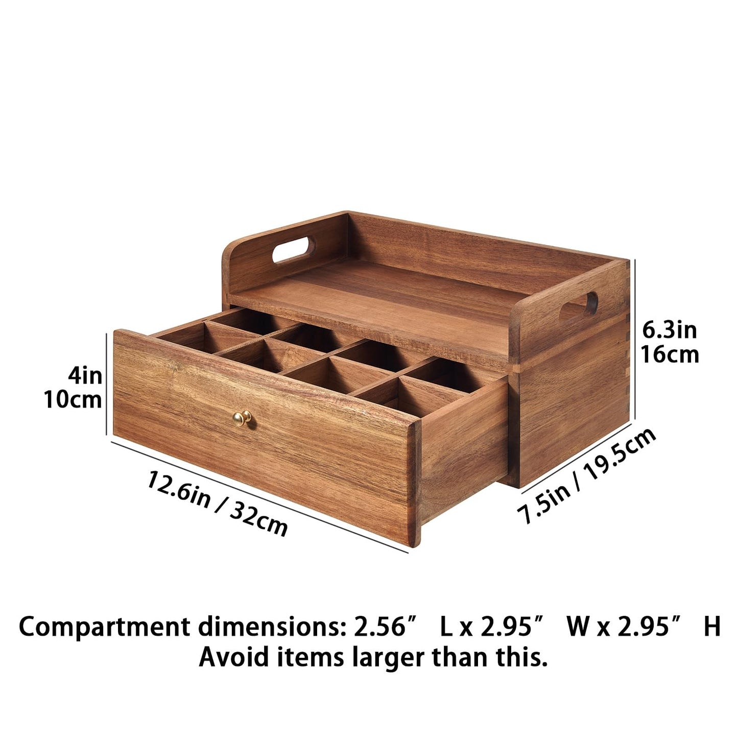 TREELF Acacia Wood Tea Bag Organizer with Drawer - Tea Station Chest and Storage Box, Coffee and Teabag Holder with 8 Compartments, Containers and Boxes for Countertop Display