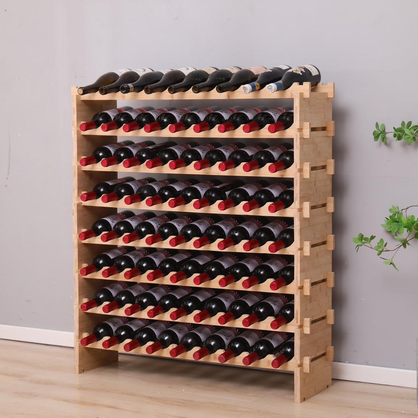 FDHUIJIA 72 Bottle Stackable Storage Modular Wine Rack Cabinet Bamboo freestanding Floor Wine Holder Display Shelves