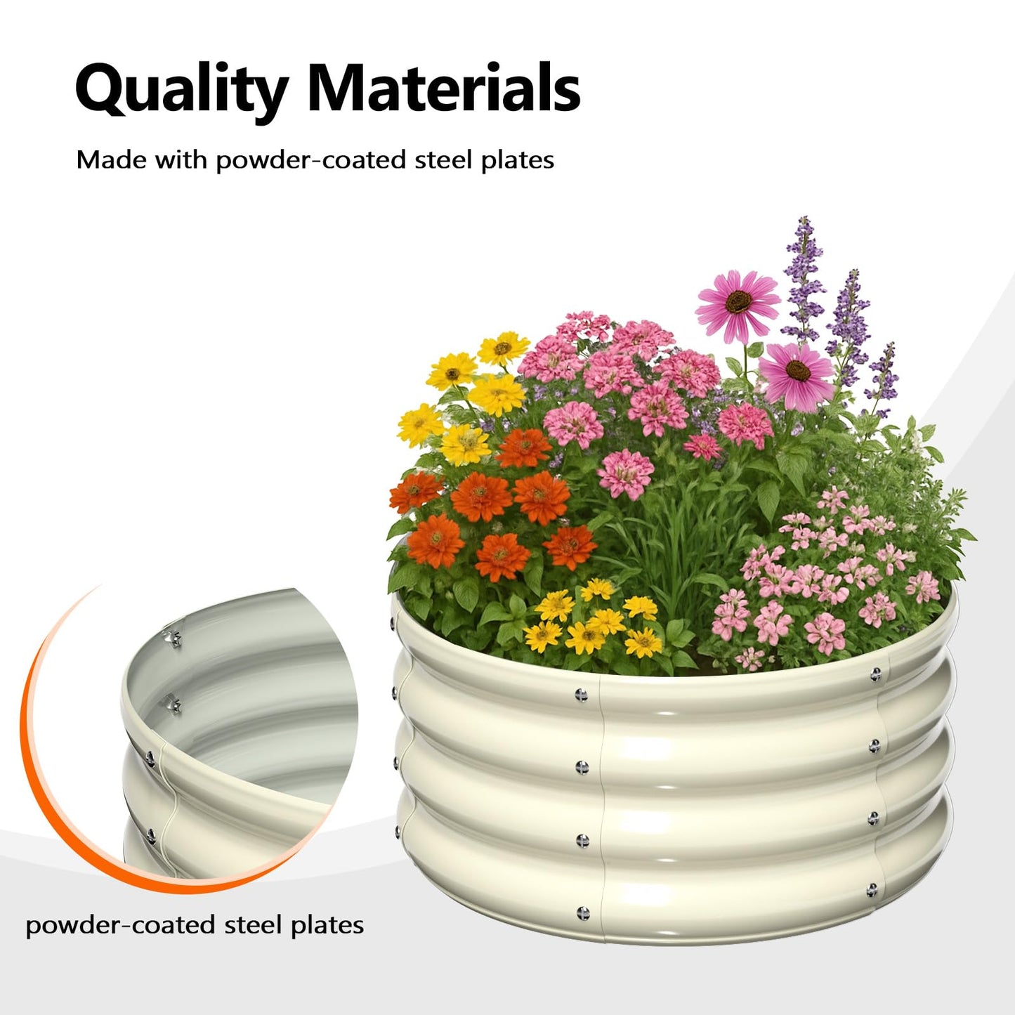 VINGLI 2 PCS Galvanized Raised Garden Beds Outdoor, 2x2x1ft Round Raised Planter Boxes Outdoor, Metal Raised Garden Bed for Vegetables (White)