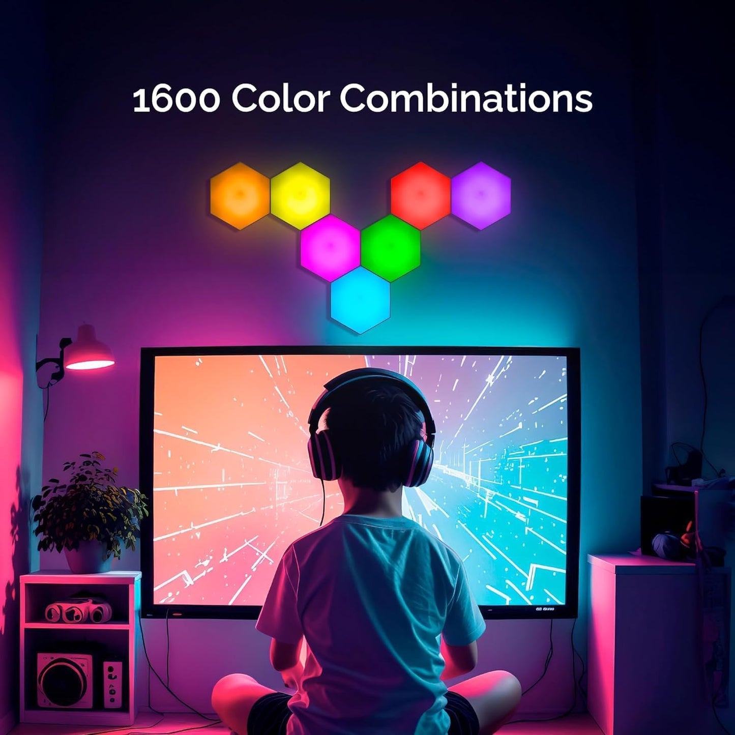 Emberela HEXlights Sensory Lights for Kids - 7pk Touch Hexagon Lights, Remote Controlled - Autism-Friendly Tap Tap Wall LED Panels for Sensory Room - Table Stand Included