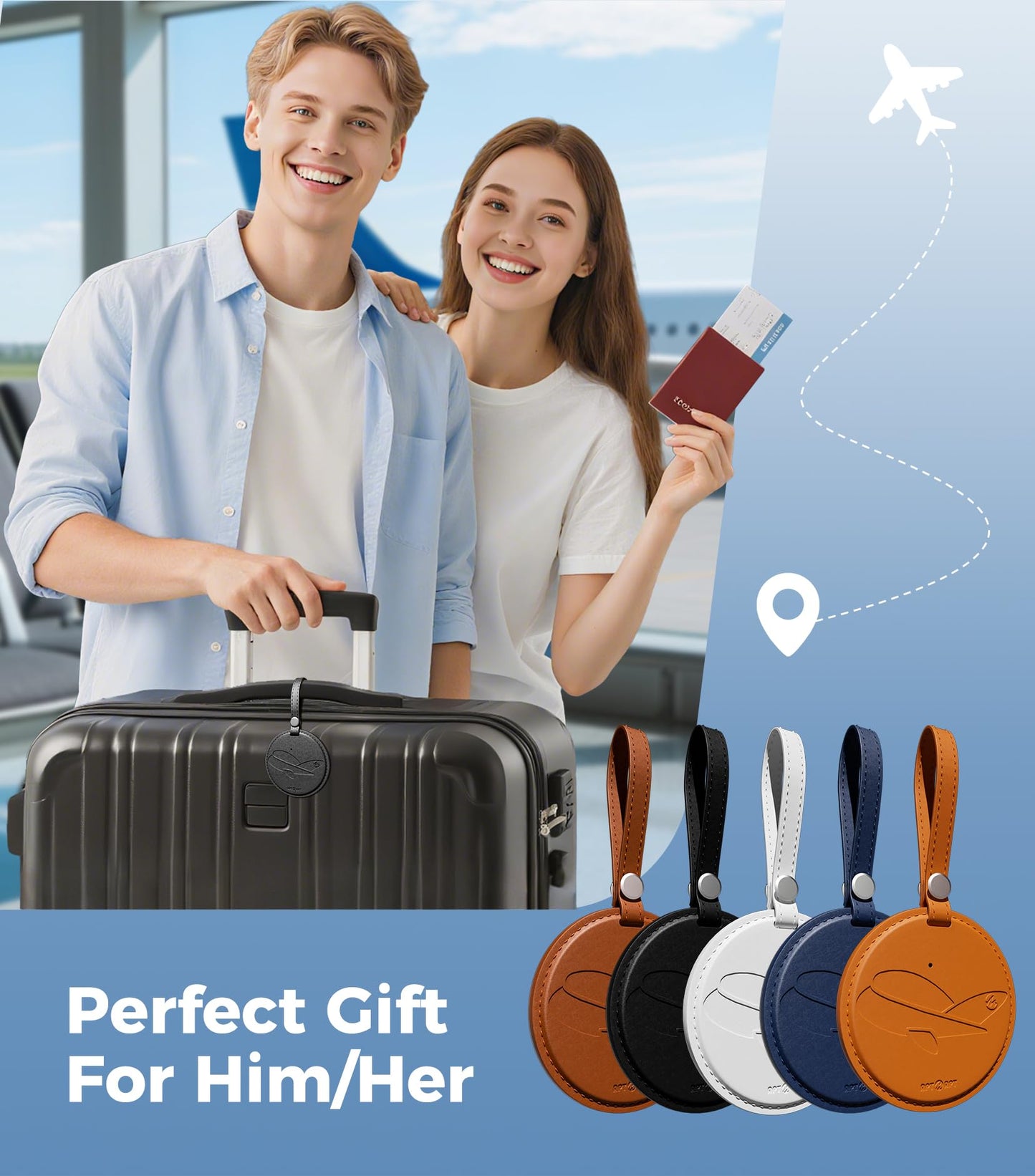 APTMAPT Smart Luggage Tag Works with Apple Find My, Premium Leather Suitcase Tracker with 2 ID Labels, TSA-Friendly, Anti-Lost Travel Essentials for Bags Backpacks, Wireless Charging, Black