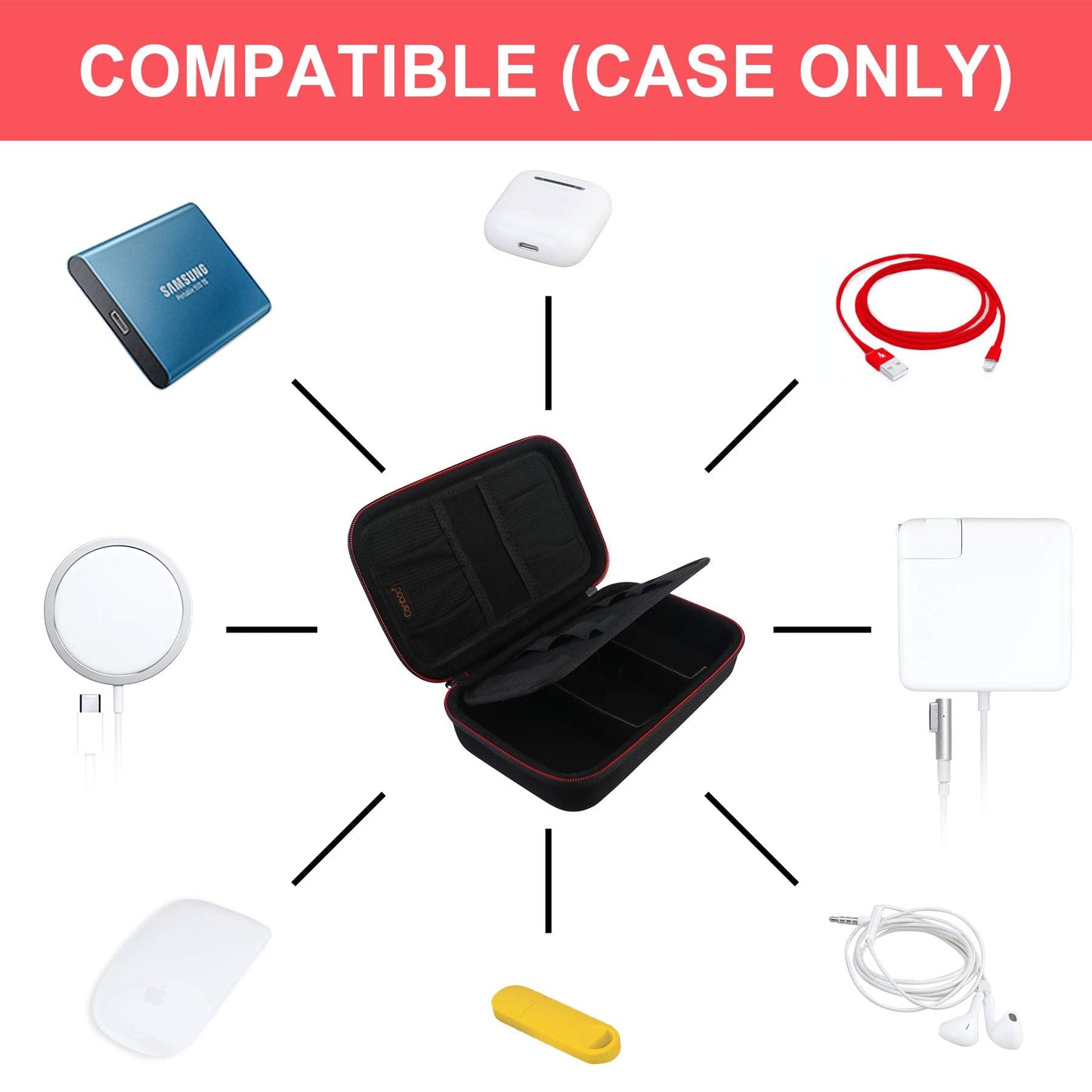 Canboc Hard Electronic Organizer Travel Case Electronics Accessories Cable Gadget Wire Storage Tech Bag Double Layer Shockproof Box for Charger Cord Flash Drive Mouse Apple Pencil Power Bank, Black