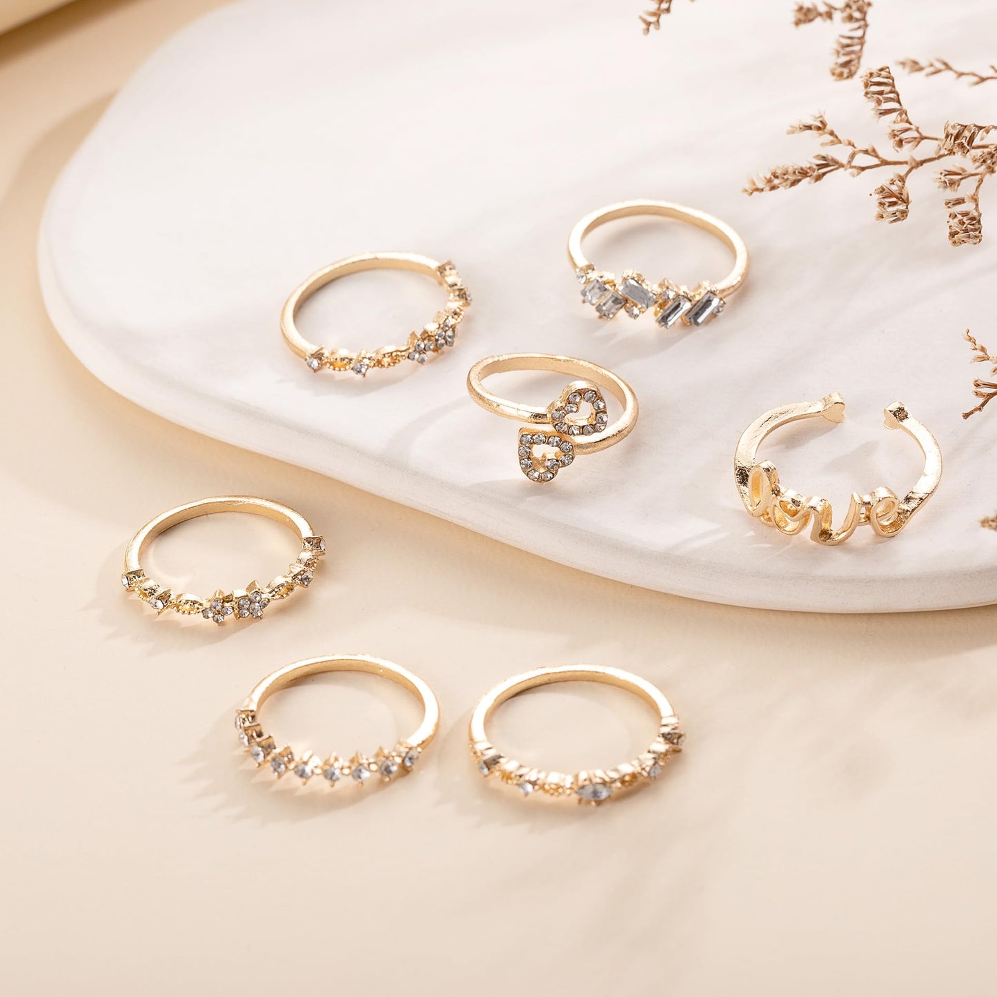 FUTIMELY Boho Retro Stackable Rings Sets for Women Knuckle Joint Finger Knuckle Nail Ring Sets Moon Stars Stack Preppy Statement Rings Cute Trendy Stuff Jewelry (B-7PC-LOVE Rings)