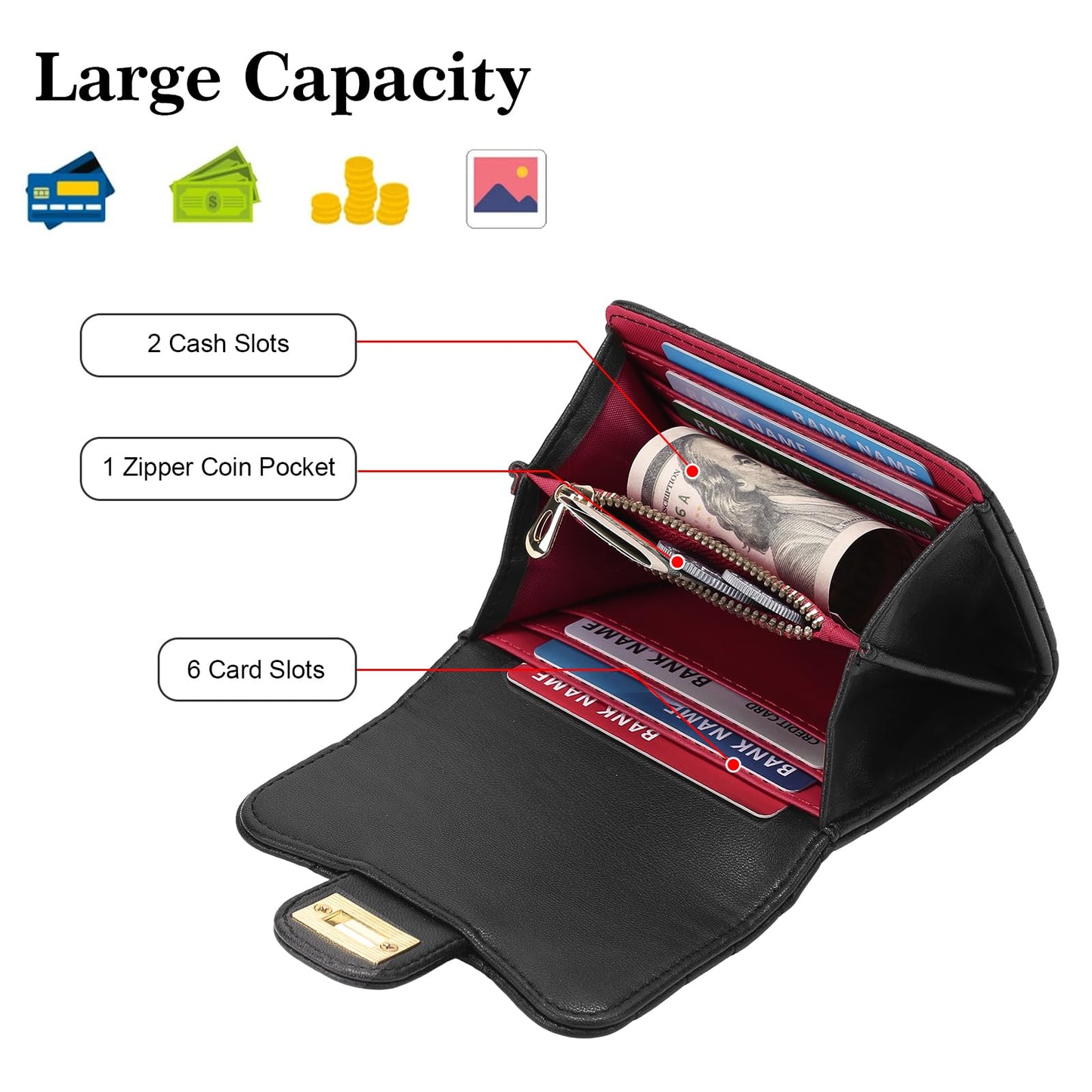 BVEOGMRO Small Wallet Women Vegan Leather Card Holder Ladies Wallets Purse with 6 Card Slots Zipper Pocket