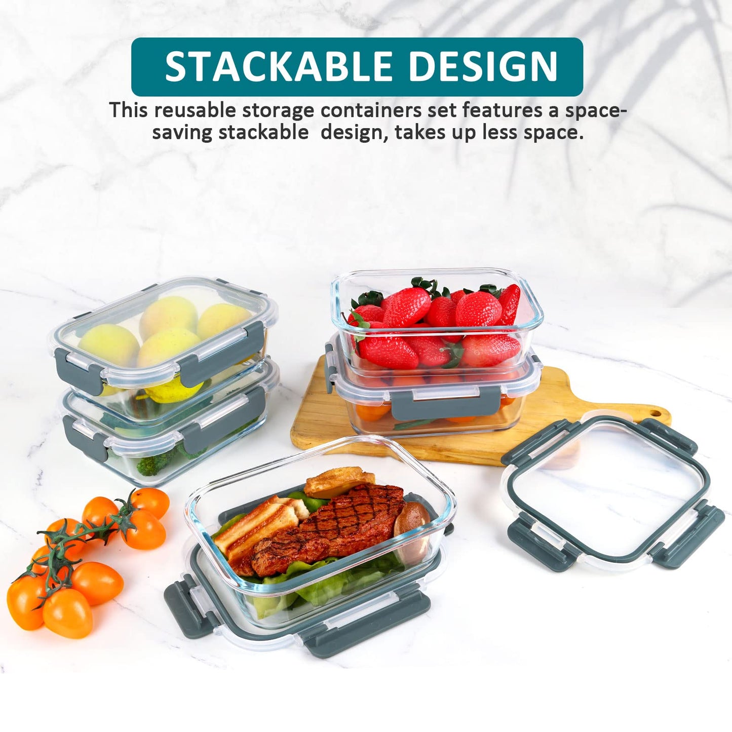 M MCIRCO [5-Packs, 30 Oz] Glass Meal Prep Containers with Snap Locking Lids Glass Food Containers,Airtight Lunch Container,Microwave, Oven, Freezer and Dishwasher