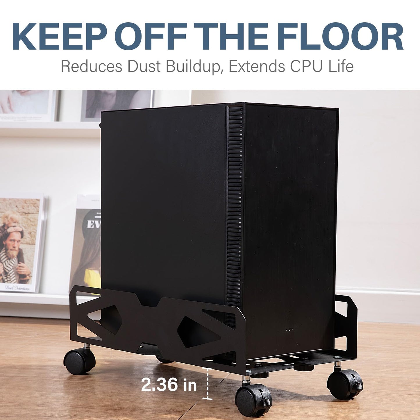Hovadova Adjustable Computer Tower Stand, Ventilated PC Tower Stand with 4 Caster Wheels,Mobile Under Desk CPU Holder, PC Cart, Computer Riser for Most Gamers and Students