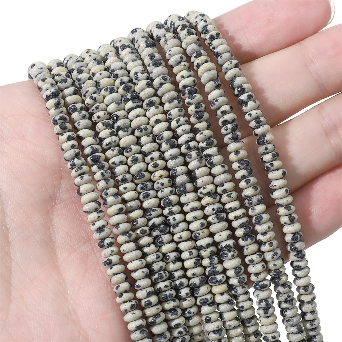 BEADIA Natural Dalmatian Disk Stone Beads 4x2mm 160pcs Rondelle Loose Semi Gemstone Beads for Jewelry Making Design