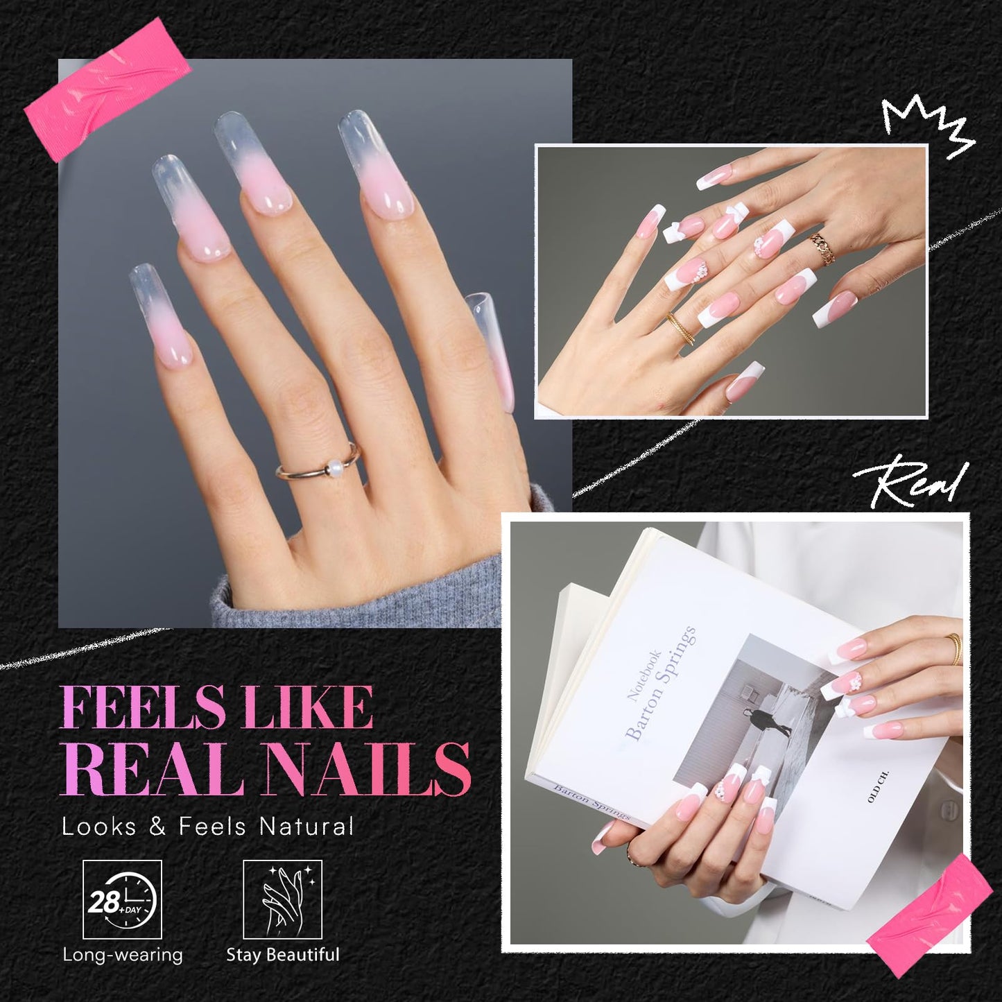 Makartt 3D Gel Nail Art Sculpting Gel Glue for Drawing Molding Bundle with Medium Square Nail Tips Half Matte Clear Fake Acrylic Press On