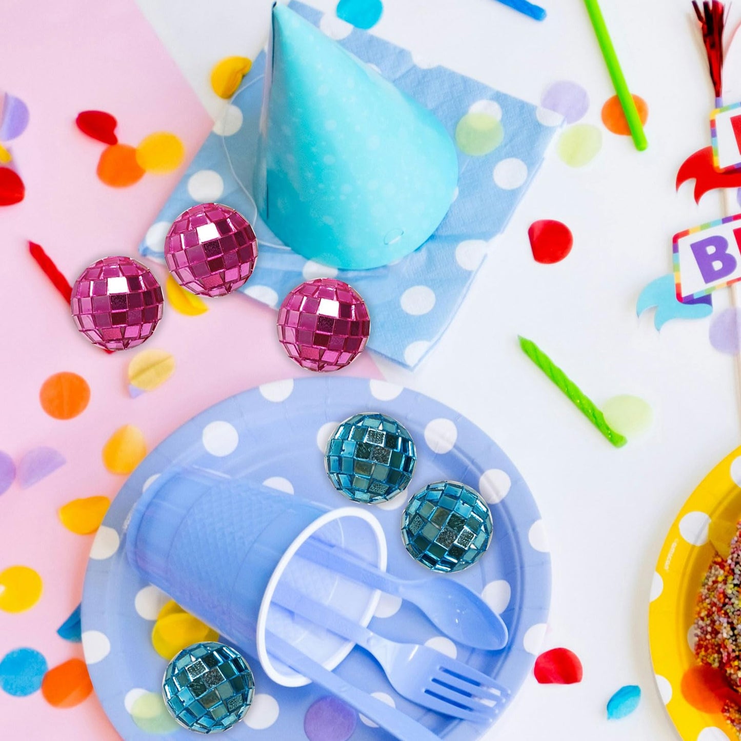 iXizcift 30 Pcs Cake Topper Balls - Blue & Pink Plastic Cake Decorations | Suitable for Birthdays, Weddings, Baby Showers, Cupcakes & Dessert Decor