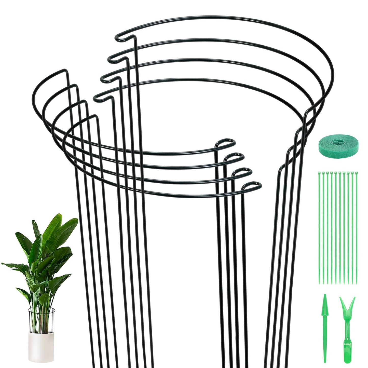 Kikhope Plant Support Stakes, 8 Pack Metal Garden Stakes Plant Cage, Half Round Peony Support Cage, Border Support, Plant Support Rings for Outdoor Indoor Plants, Vegetable, Flowers (9.8" W x 15.7" H)