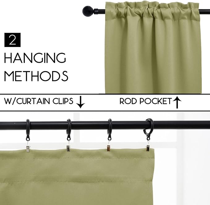 Pickluc Cafe Curtain (Half Window Curtain) 24 Inches Length, Rod Pocket Kitchen Curtain, Short Blackout Curtain for Small Window, 30" Wide and 24" Long, Sage Green, 2 Panels