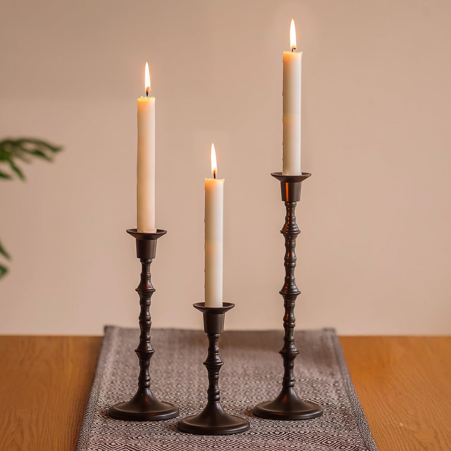 Nuptio Black Candle Holder for Candlestick: Set of 3 Gothic Taper Candle Stick Holders - Tall Metal Candleholders for Halloween Christmas Fireplace Dining Room Table Centerpieces