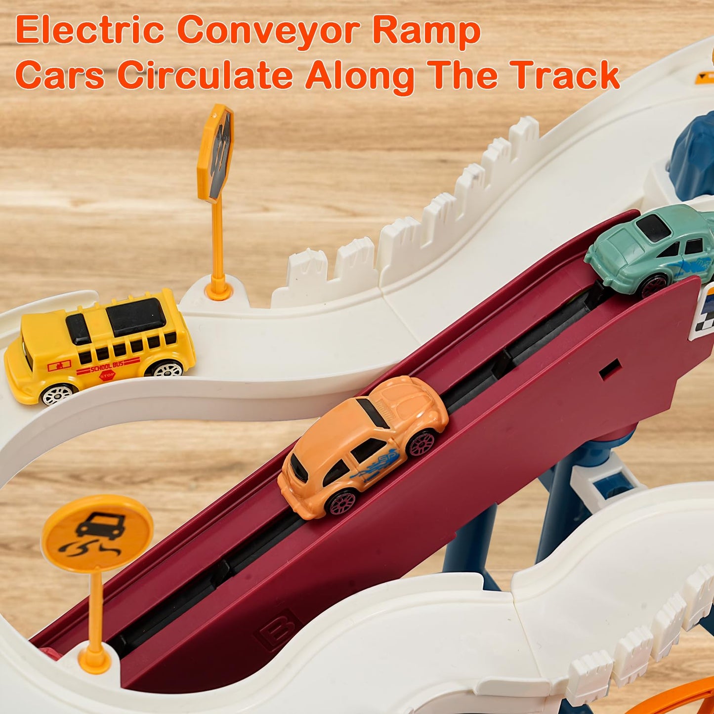 Toy Car Ramp Track, Climbing Hills Railcar Colorful Vehicles Construction Play Set with 12 Mini Racer Cars for Kids 3+(Dinosaur)