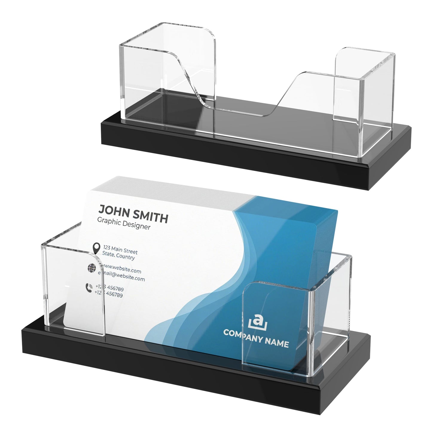 LUGUNU Acrylic Business Card Holder for Desk 2 Pack, Weighted Non-Slip Base Display Stand with 100-Card Capacity, Modern Professional Office Organizer for Home, Trade Shows, or Travel
