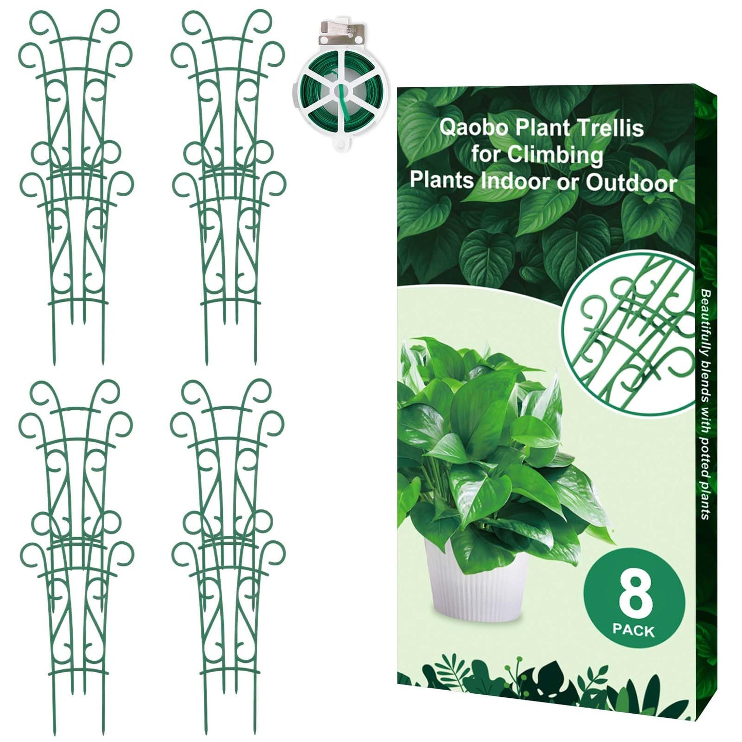 Qaobo Indoor Plant Trellis for Climbing Plants, 8 Pack Garden Trellis for Potted Plants Stackable Plant Trellis Plant Stakes for Indoor Plants Accessories Flower Plant Support