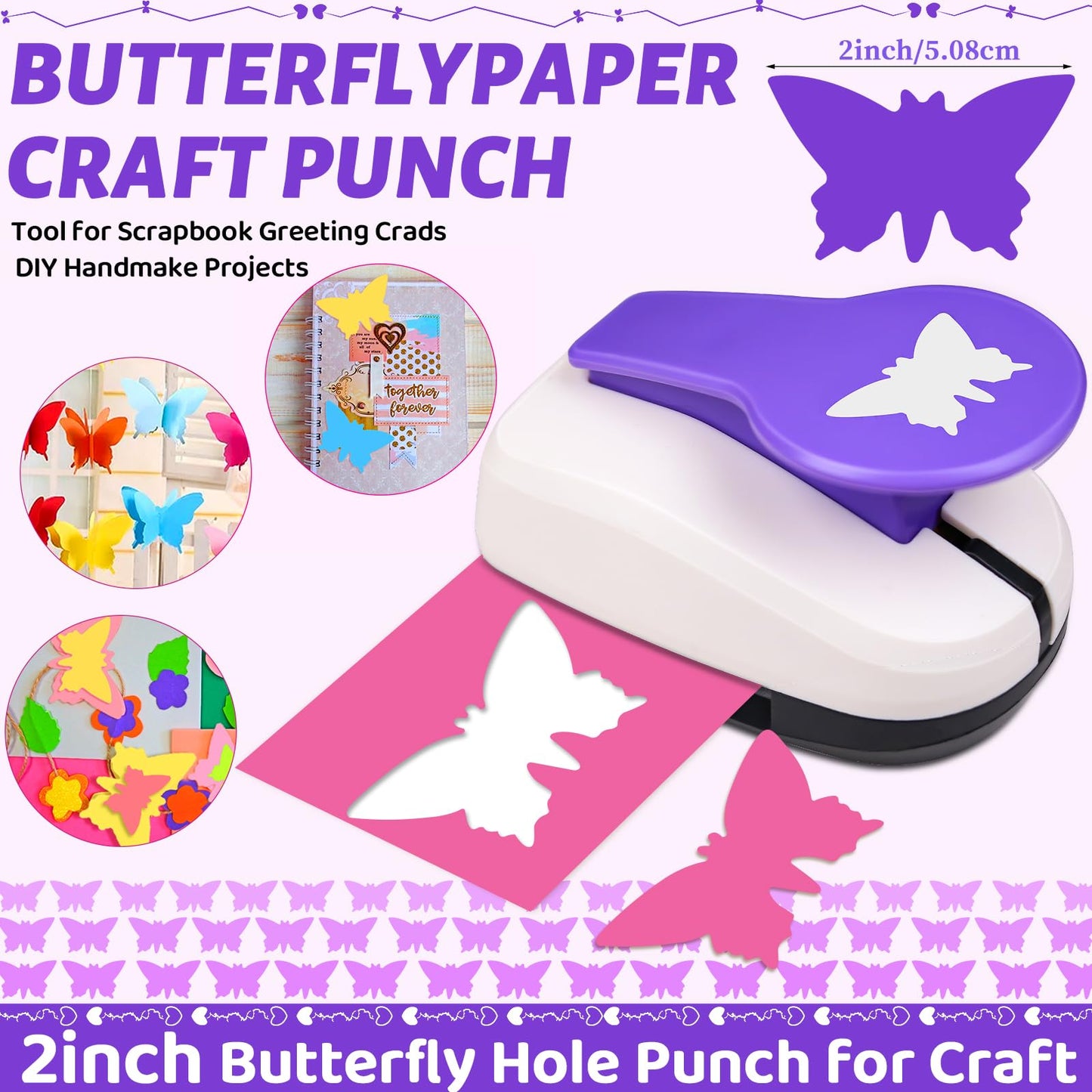 Butterfly Punch 2 Inch, Butterfly Craft Puncher for Card Making DIY Albums, Butterflies Hole Shape Punches for Paper Crafting, Craft Lever Butterflies Punch Handmade