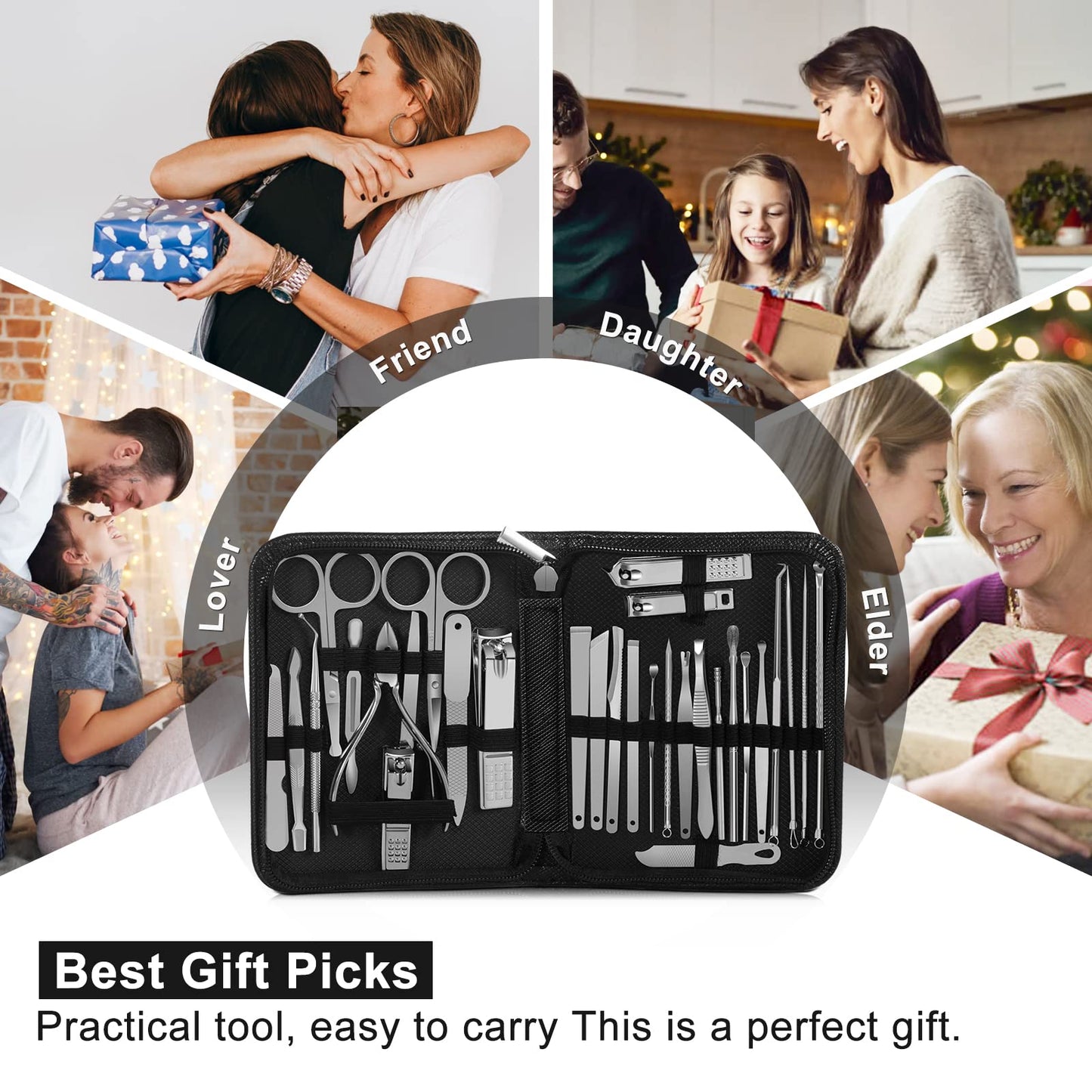 Manicure Set Professional Set Nail Clippers Pedicure Kit-30 Pieces Stainless Steel Manicure Kit, Grooming Kit Nail Care Tools with Luxurious Travel Case Silver