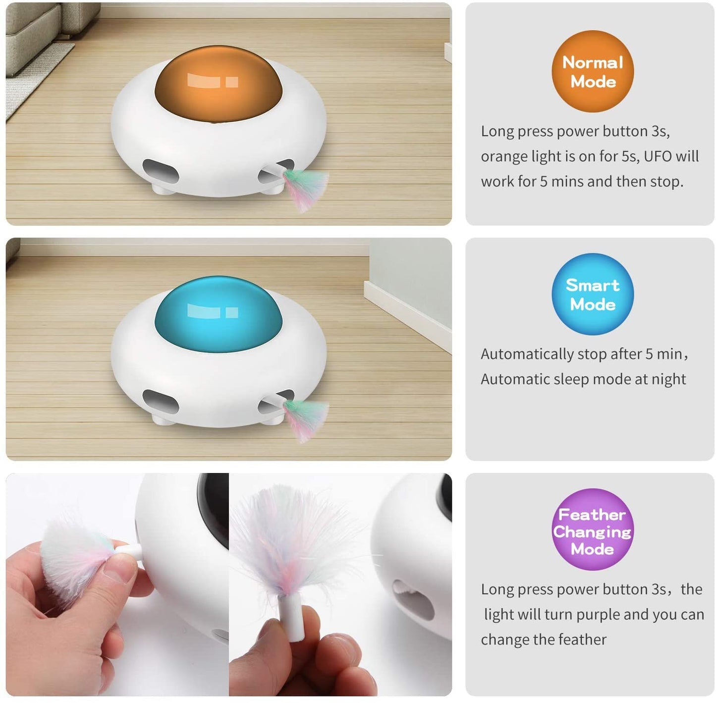 UFO Interactive Cat Toy, Ambush Electronic Cat Toy with Rotating Feather, Automatic Cat Toys Fun Smart Teaser Toy, Exercise Entertainment for Indoor Cats Kitty Catching Training Hunting, Auto On/Off