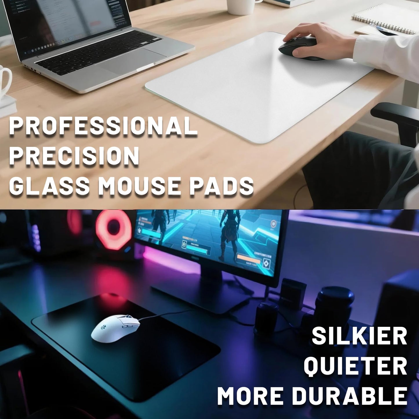 BoBliss Glass Gaming Mouse Pad-15.7"x 11.8",Ultra-Smooth Gaming and Office Mousepad-Professional-Grade Esports Mouse pad,Non-Slip Base with Noise-reducing Pads,White.